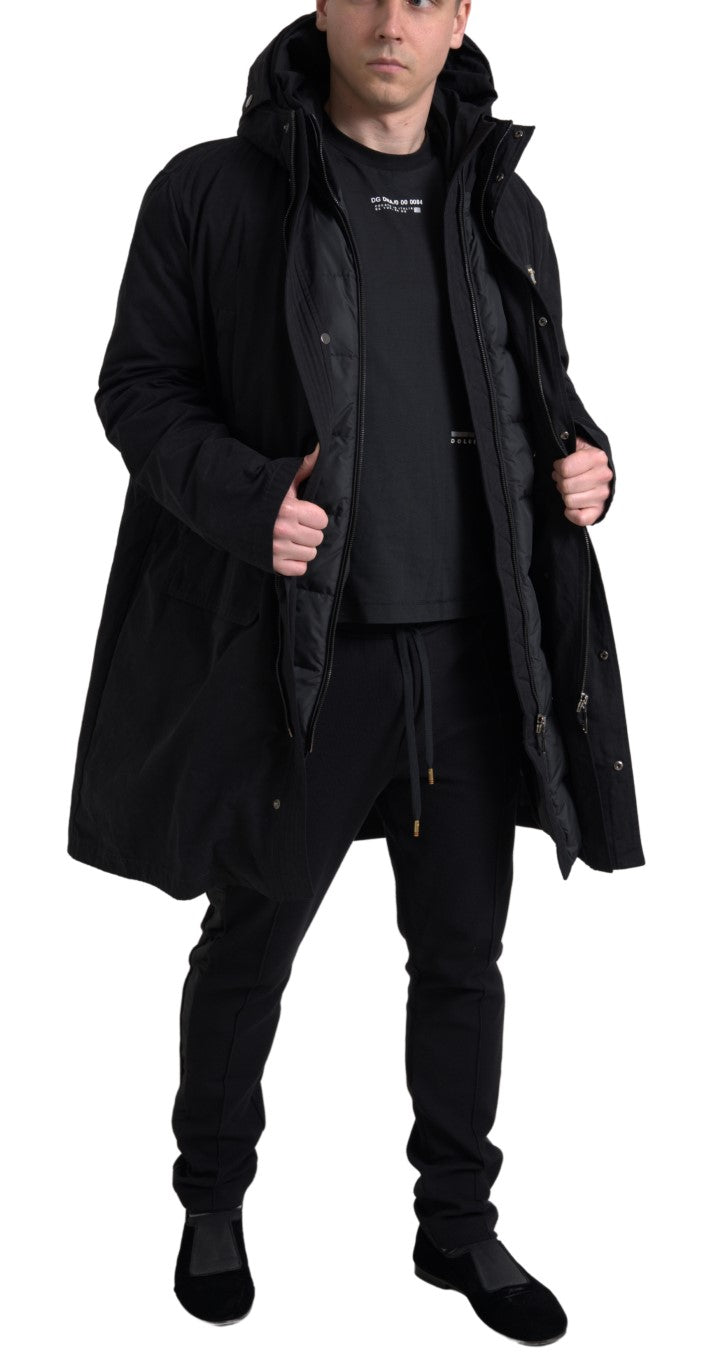 Dolce & Gabbana Black Hooded Parka Cotton Trench coat Jacket - DEA STILOSA MILANO