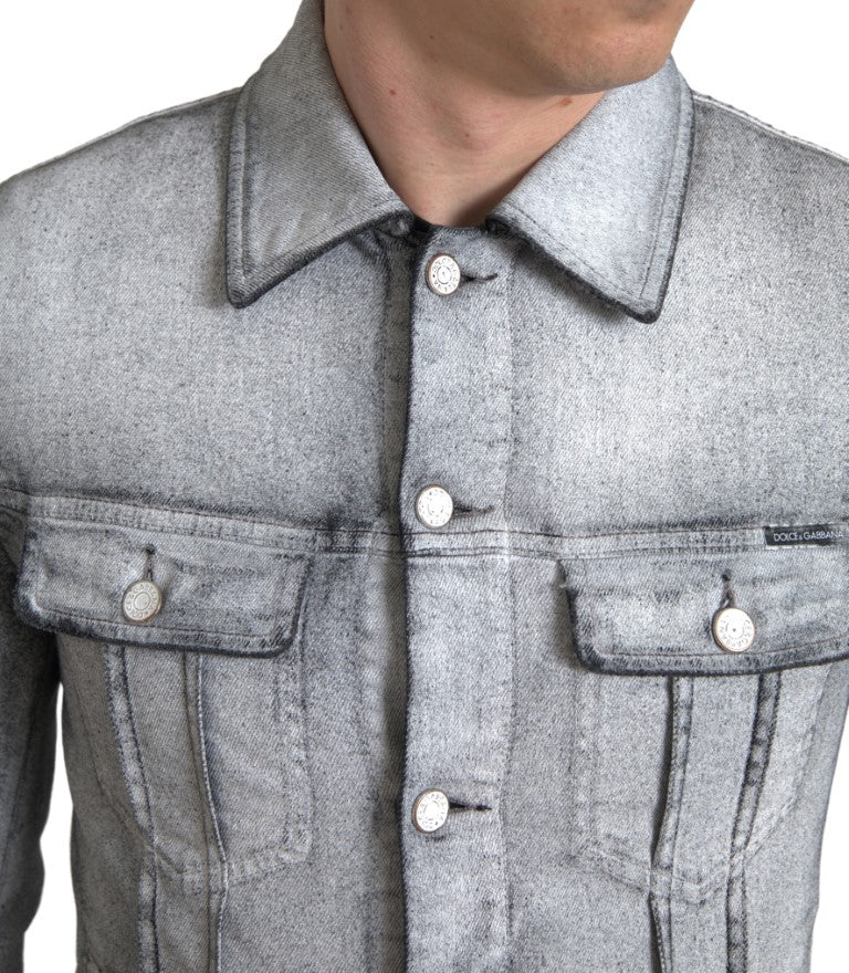Dolce & Gabbana Gray Washed Cotton Stretch Denim Men Jacket - DEA STILOSA MILANO