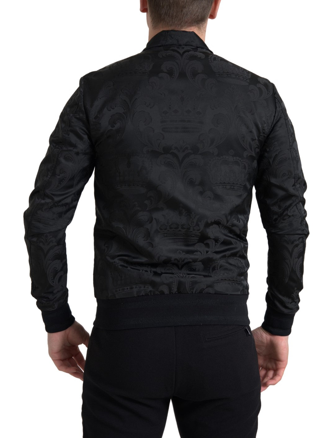 Dolce & Gabbana Black Full Zip Sweater Brocade Logo Casual Mens Jacket - DEA STILOSA MILANO