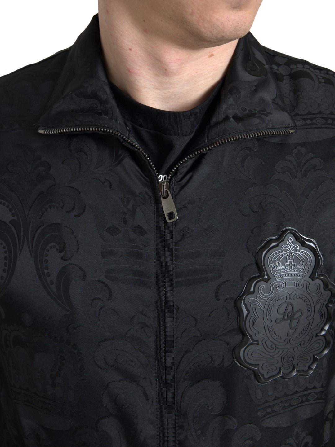 Dolce & Gabbana Black Full Zip Sweater Brocade Logo Casual Mens Jacket - DEA STILOSA MILANO
