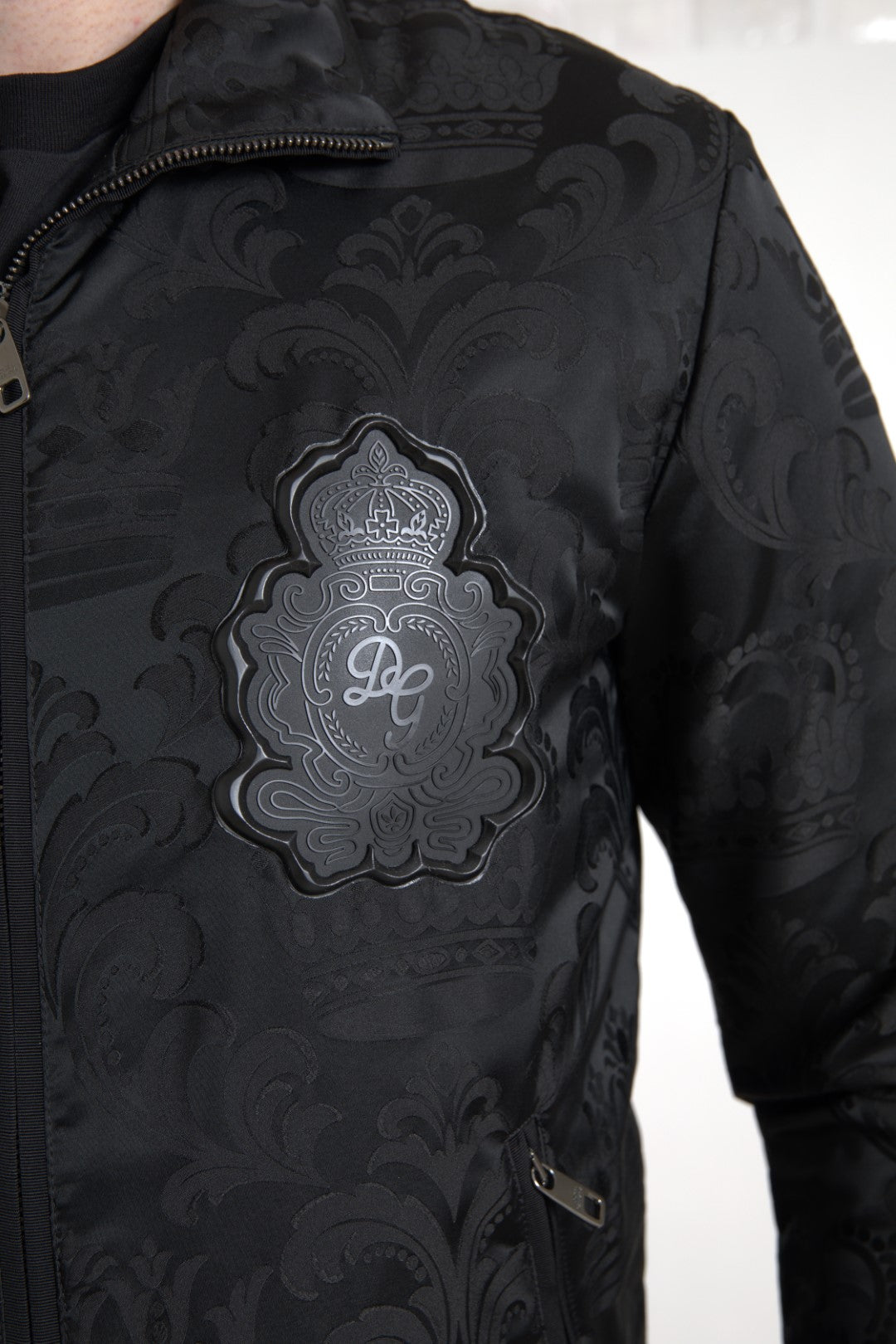 Dolce & Gabbana Black Full Zip Sweater Brocade Logo Casual Mens Jacket - DEA STILOSA MILANO