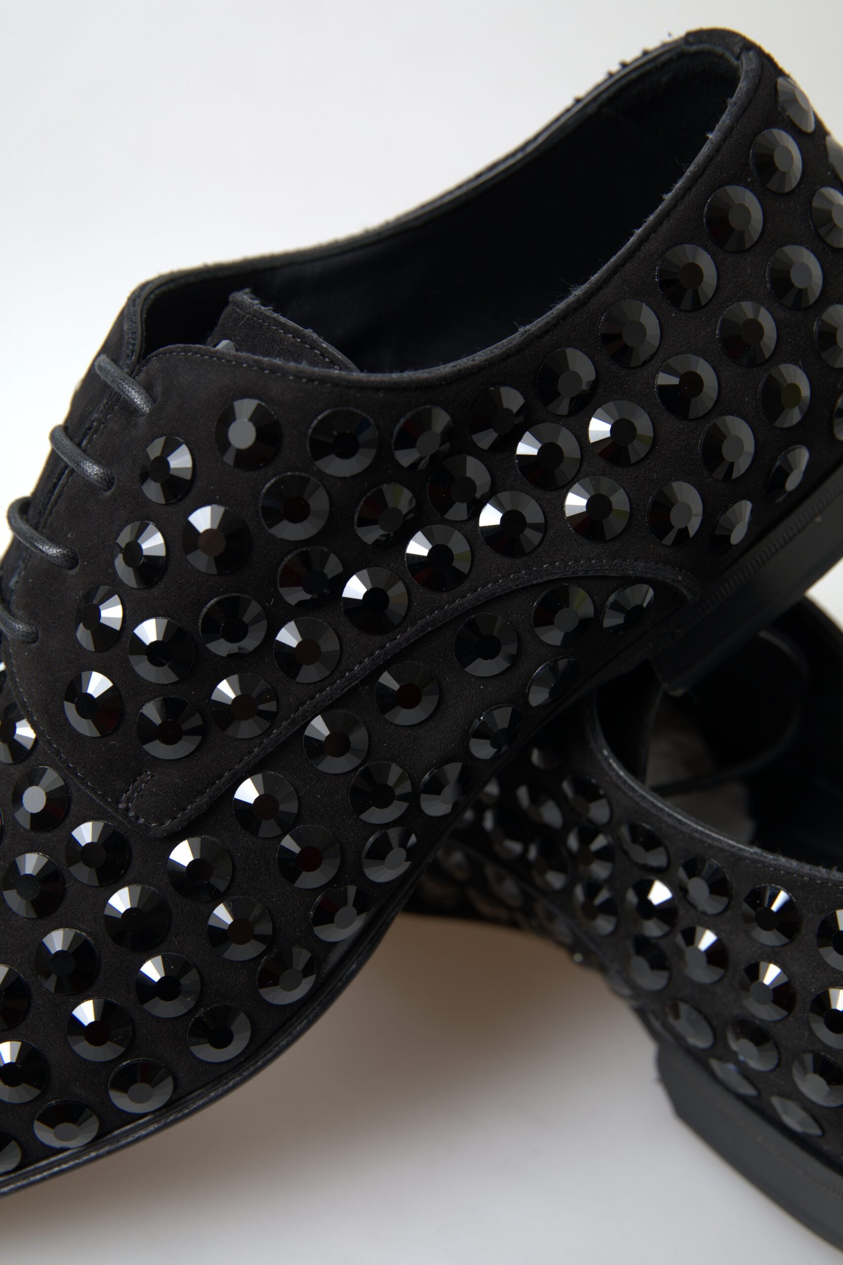 Dolce & Gabbana Black Suede Leather Crystal Shoes - DEA STILOSA MILANO