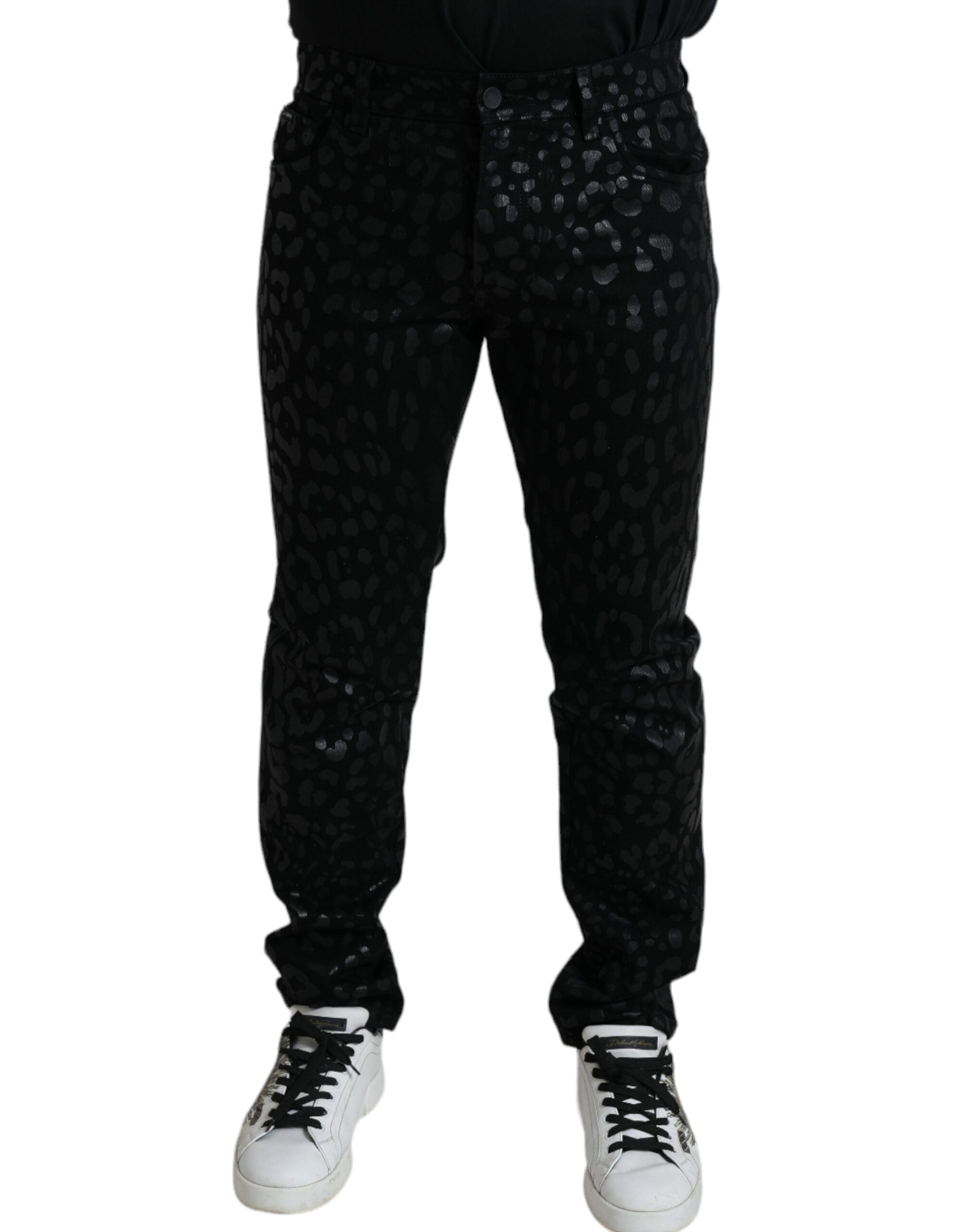 Dolce & Gabbana Black Silver Patterned Slim Cotton Jeans - DEA STILOSA MILANO