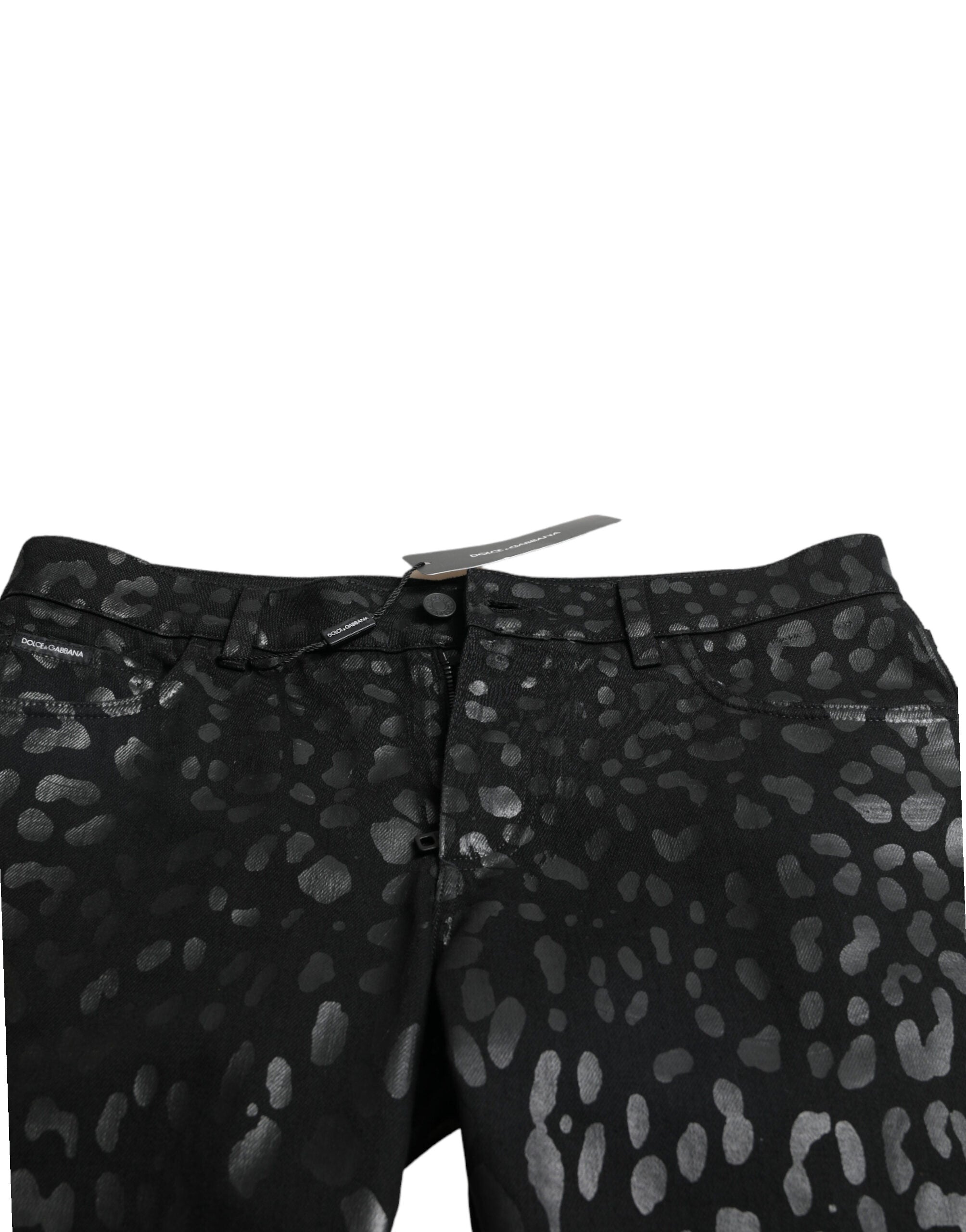Dolce & Gabbana Black Silver Patterned Slim Cotton Jeans - DEA STILOSA MILANO