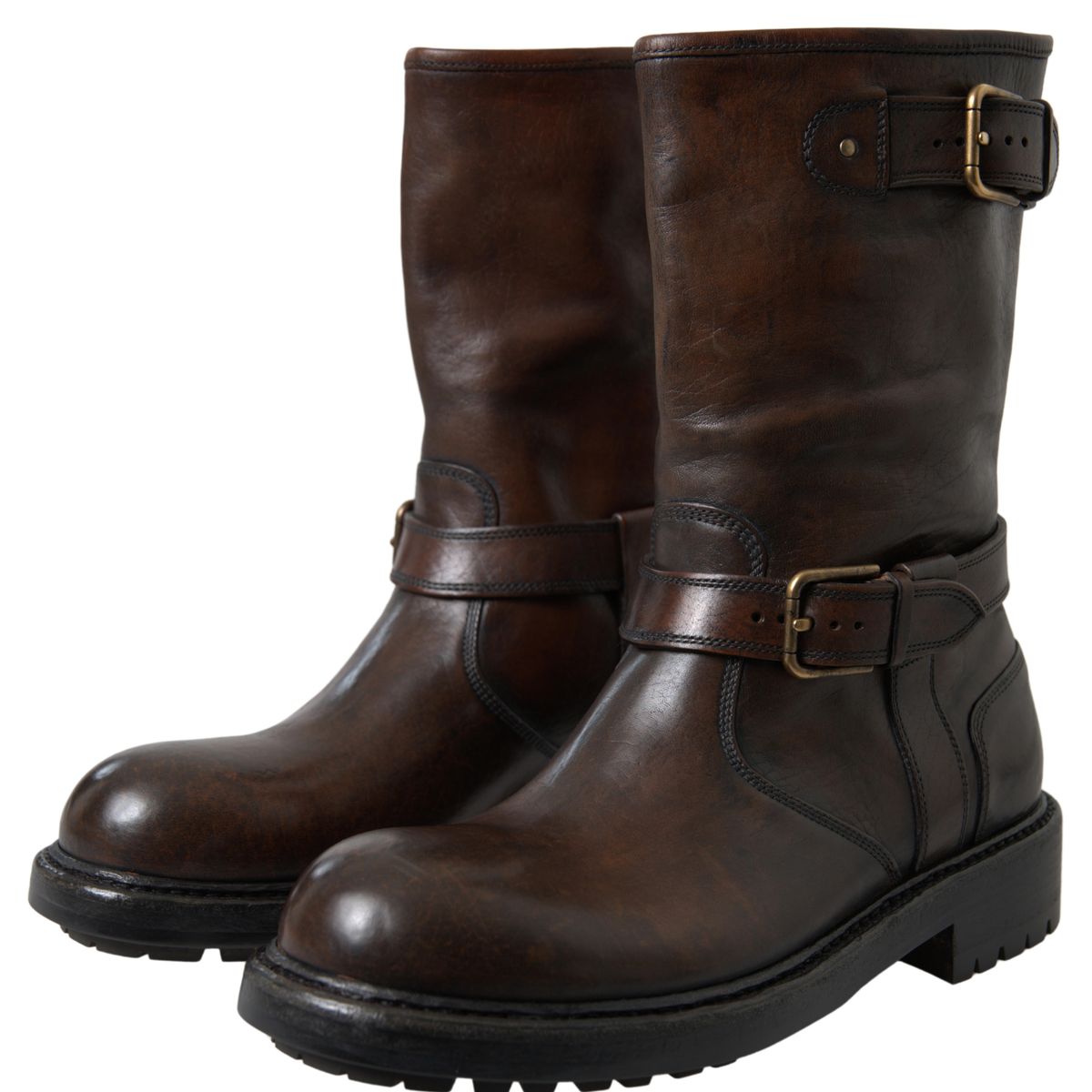 Dolce & Gabbana Brown Leather Midcalf Mens Boots - DEA STILOSA MILANO