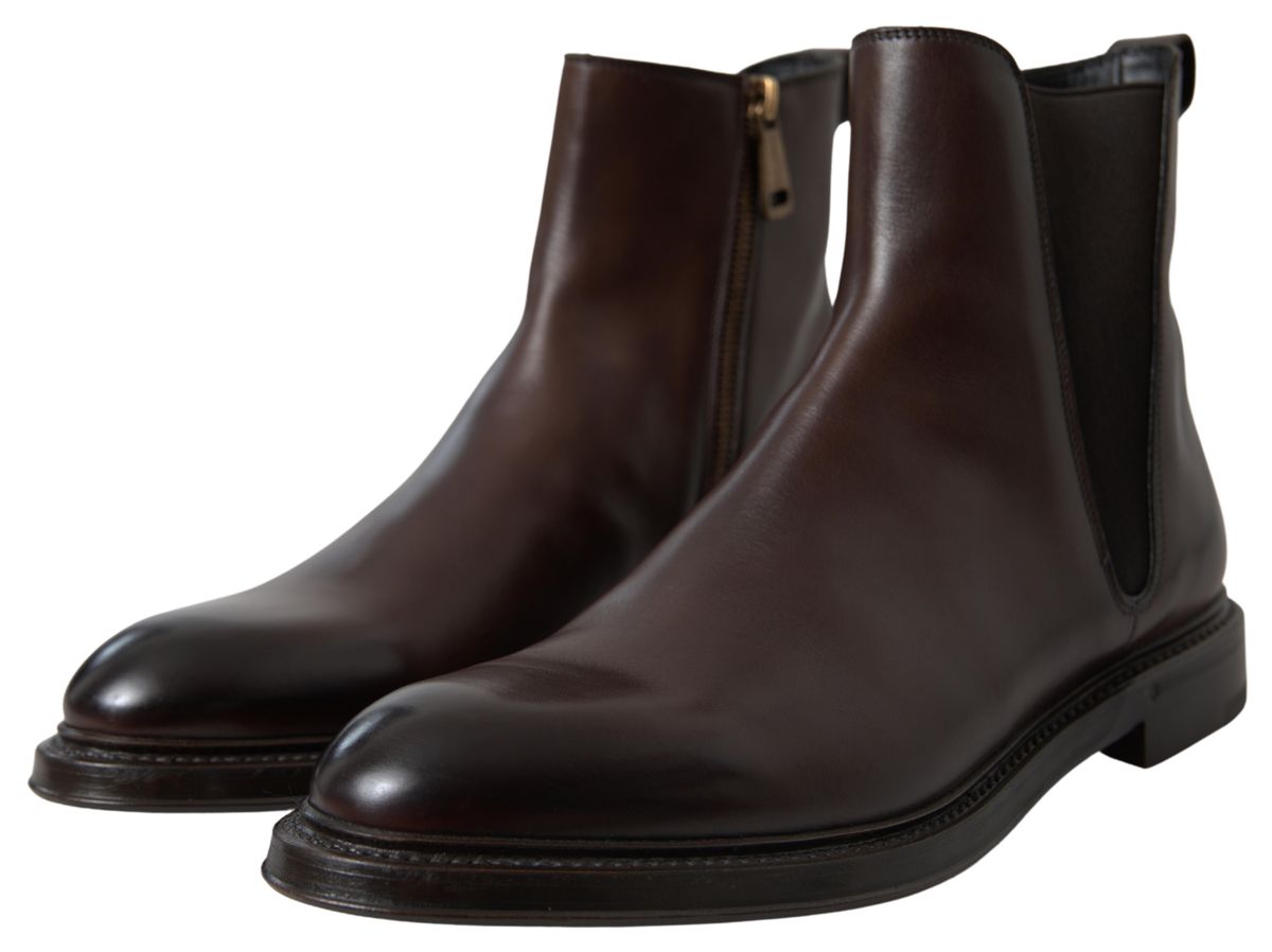 Dolce & Gabbana Brown Leather Chelsea Mens Boots Shoes - DEA STILOSA MILANO