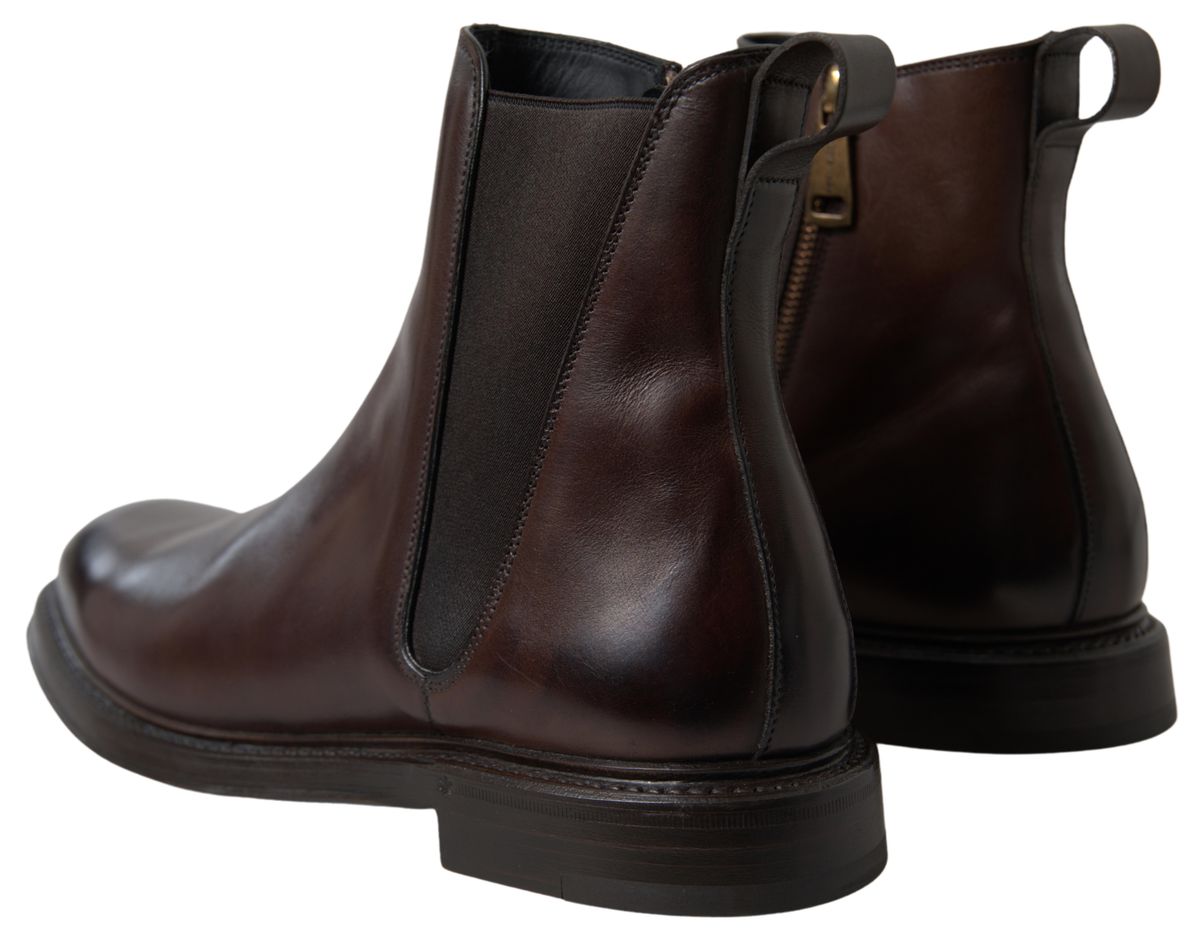 Dolce & Gabbana Brown Leather Chelsea Mens Boots Shoes - DEA STILOSA MILANO