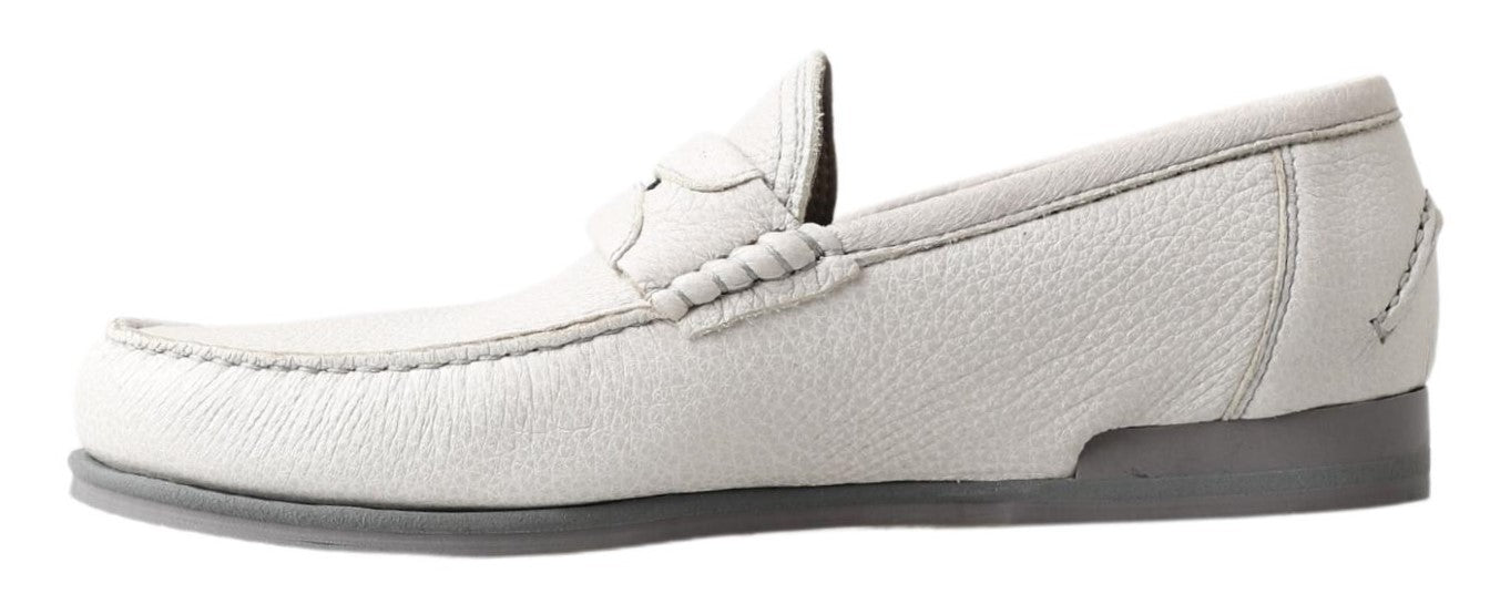 Dolce & Gabbana Light Gray Leather Loafer Slip On Mocassin Shoes - DEA STILOSA MILANO