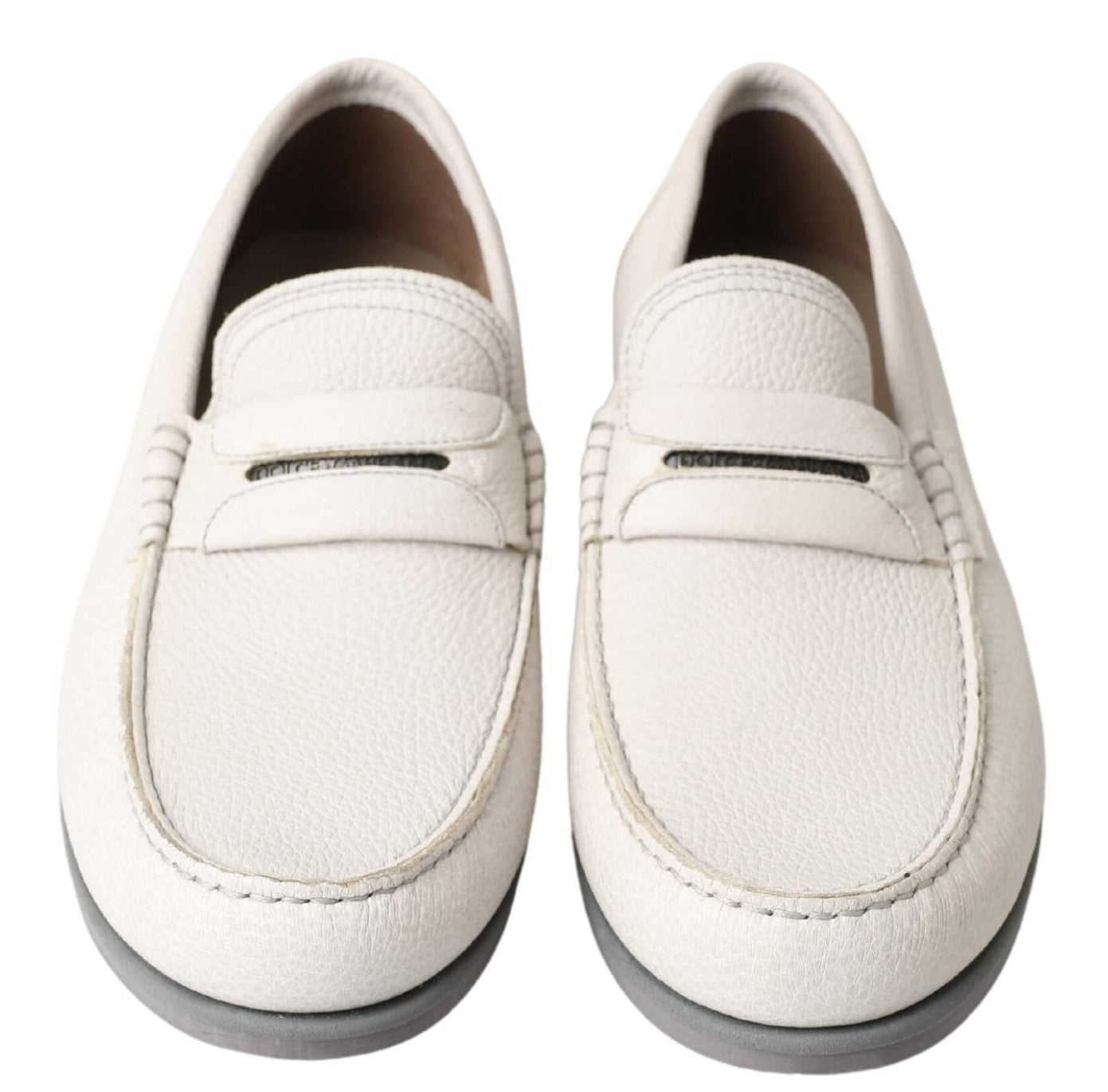 Dolce & Gabbana Light Gray Leather Loafer Slip On Mocassin Shoes - DEA STILOSA MILANO