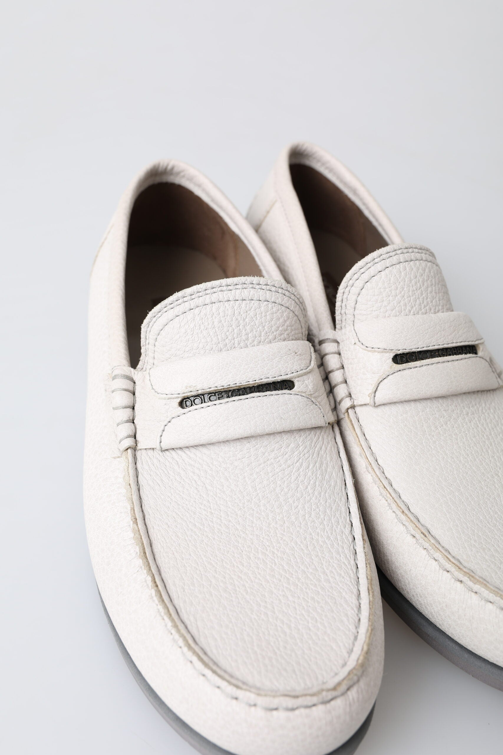 Dolce & Gabbana Light Gray Leather Loafer Slip On Mocassin Shoes - DEA STILOSA MILANO