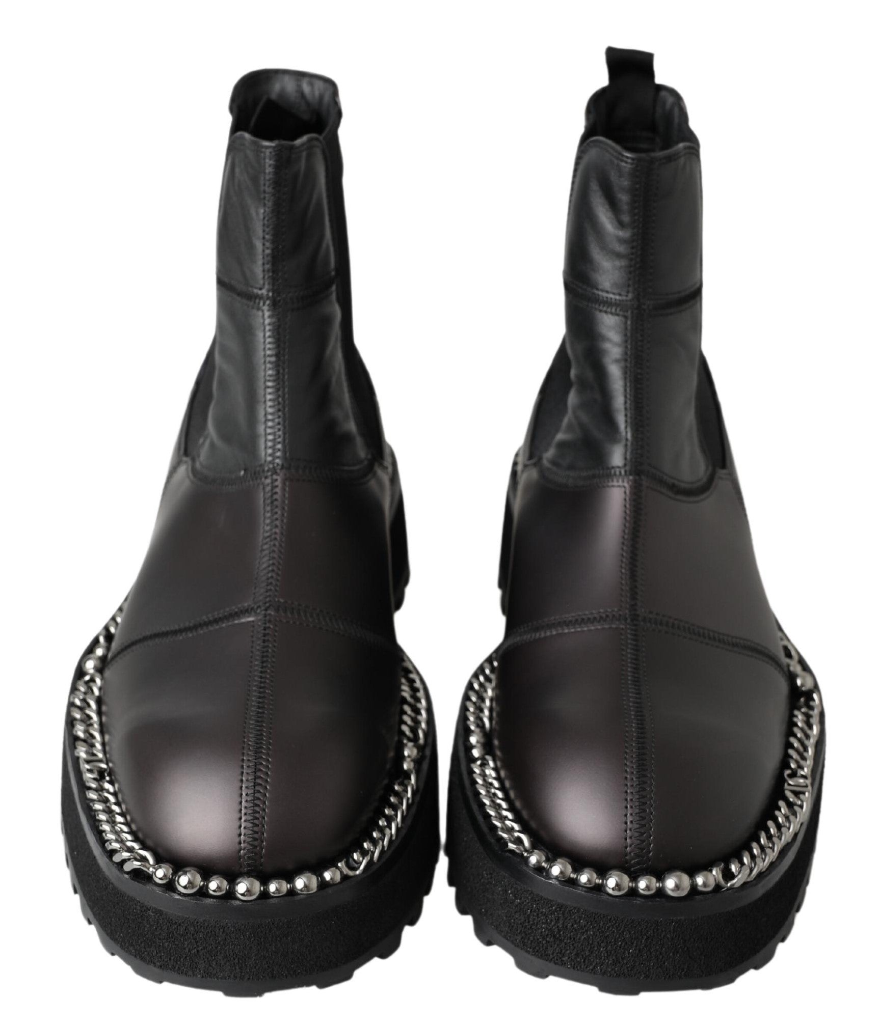Dolce & Gabbana Black Leather Slip on Stretch Boots - DEA STILOSA MILANO