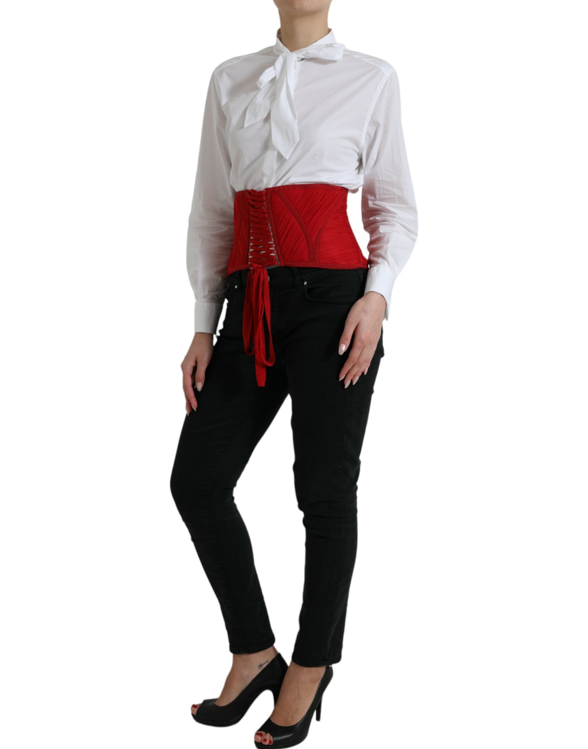 Dolce & Gabbana Red Silk Belt Waist Lace Up Strap Corset - DEA STILOSA MILANO
