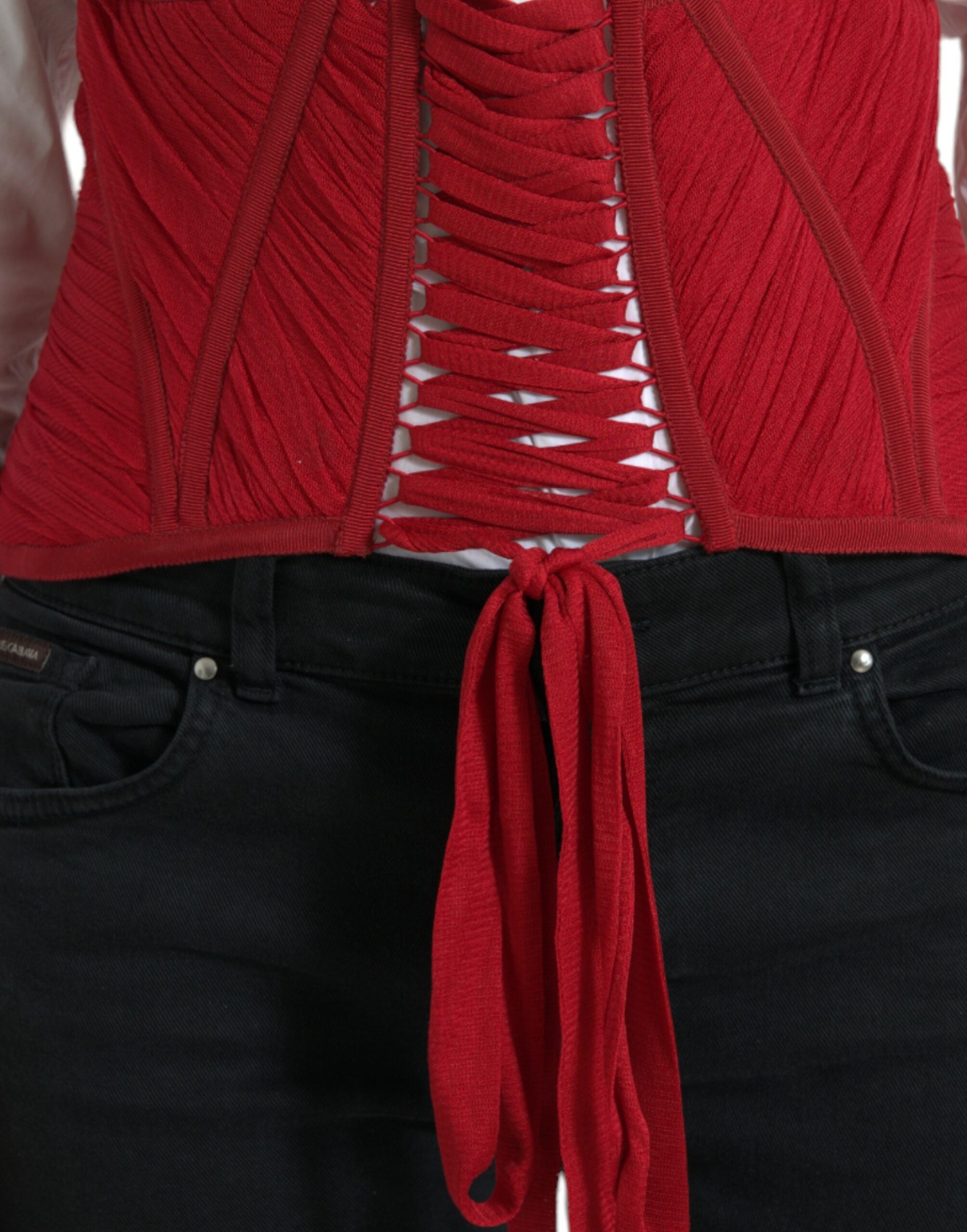 Dolce & Gabbana Red Silk Belt Waist Lace Up Strap Corset - DEA STILOSA MILANO