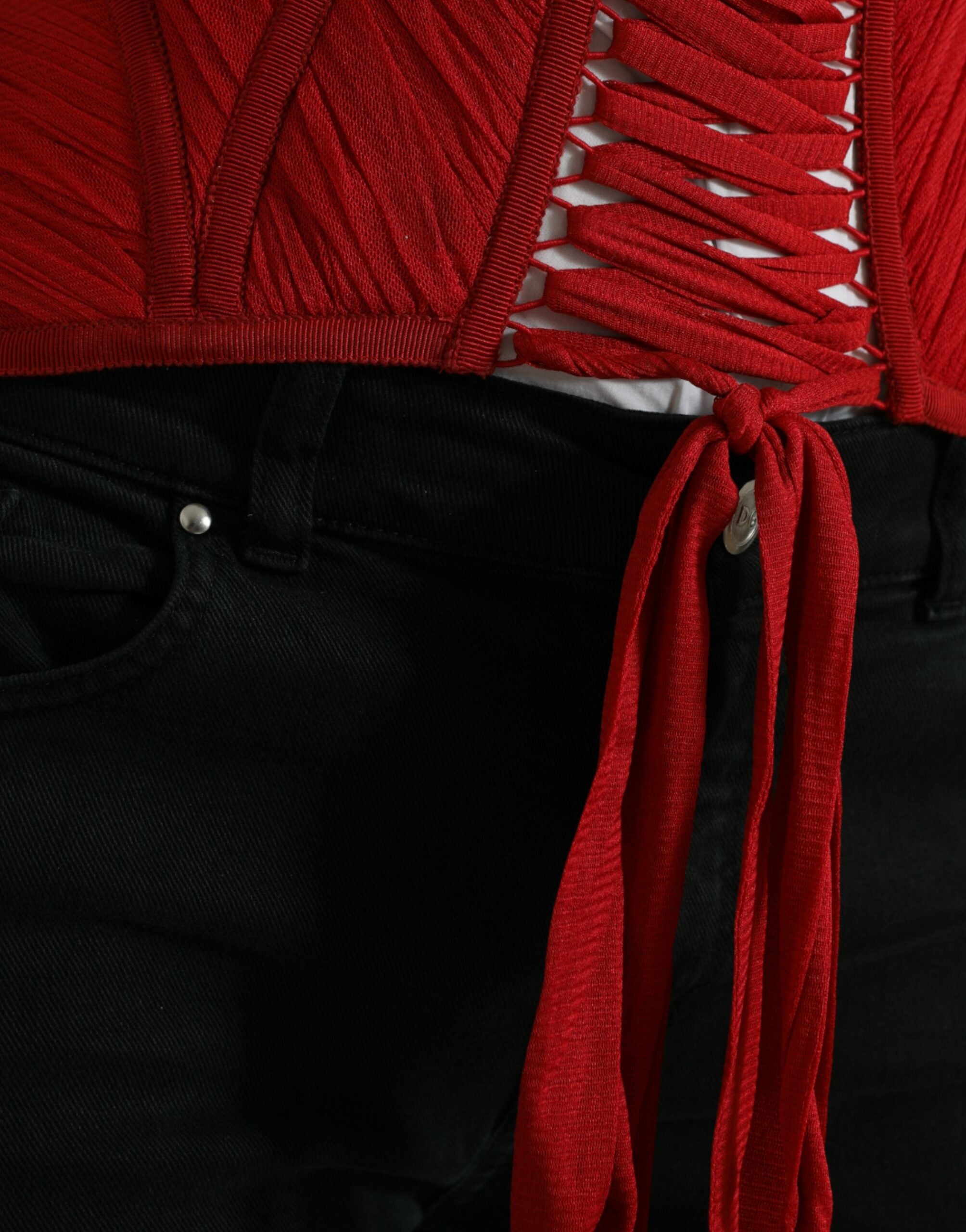 Dolce & Gabbana Red Silk Belt Waist Lace Up Strap Corset - DEA STILOSA MILANO
