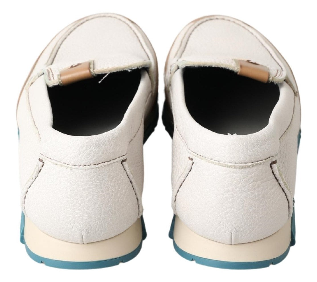 Dolce & Gabbana White Leather Loafers Moccasins Shoes - DEA STILOSA MILANO