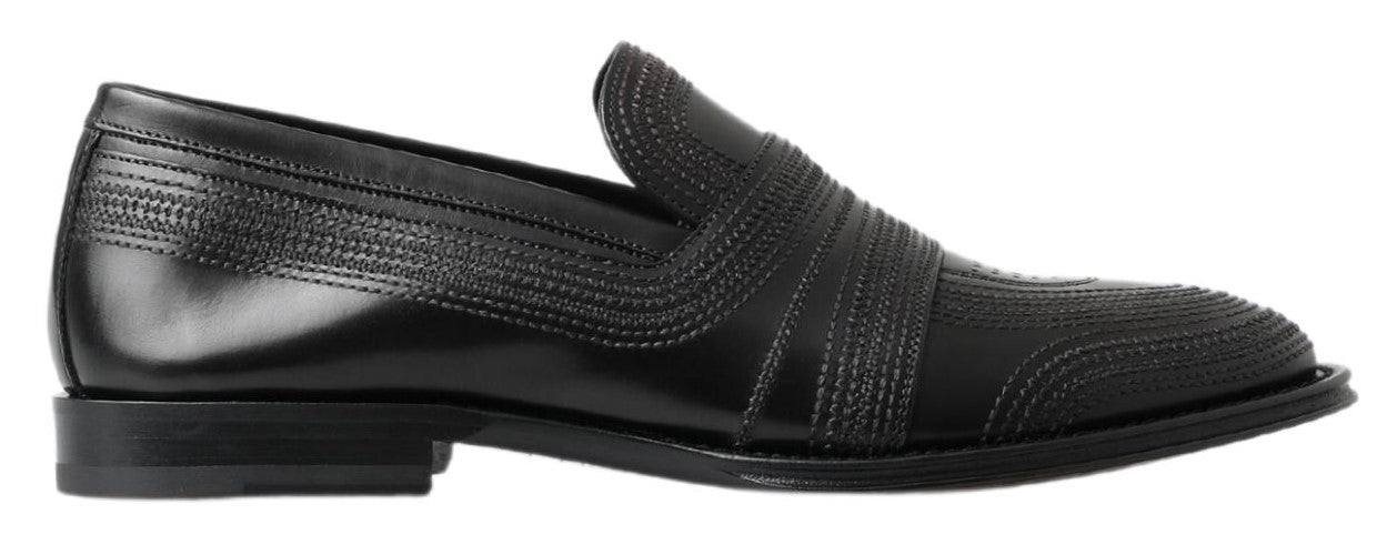 Dolce & Gabbana Black Leather Slipper Loafers Stitched Shoes - DEA STILOSA MILANO