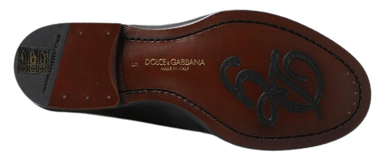 Dolce & Gabbana Black Leather Slipper Loafers Stitched Shoes - DEA STILOSA MILANO