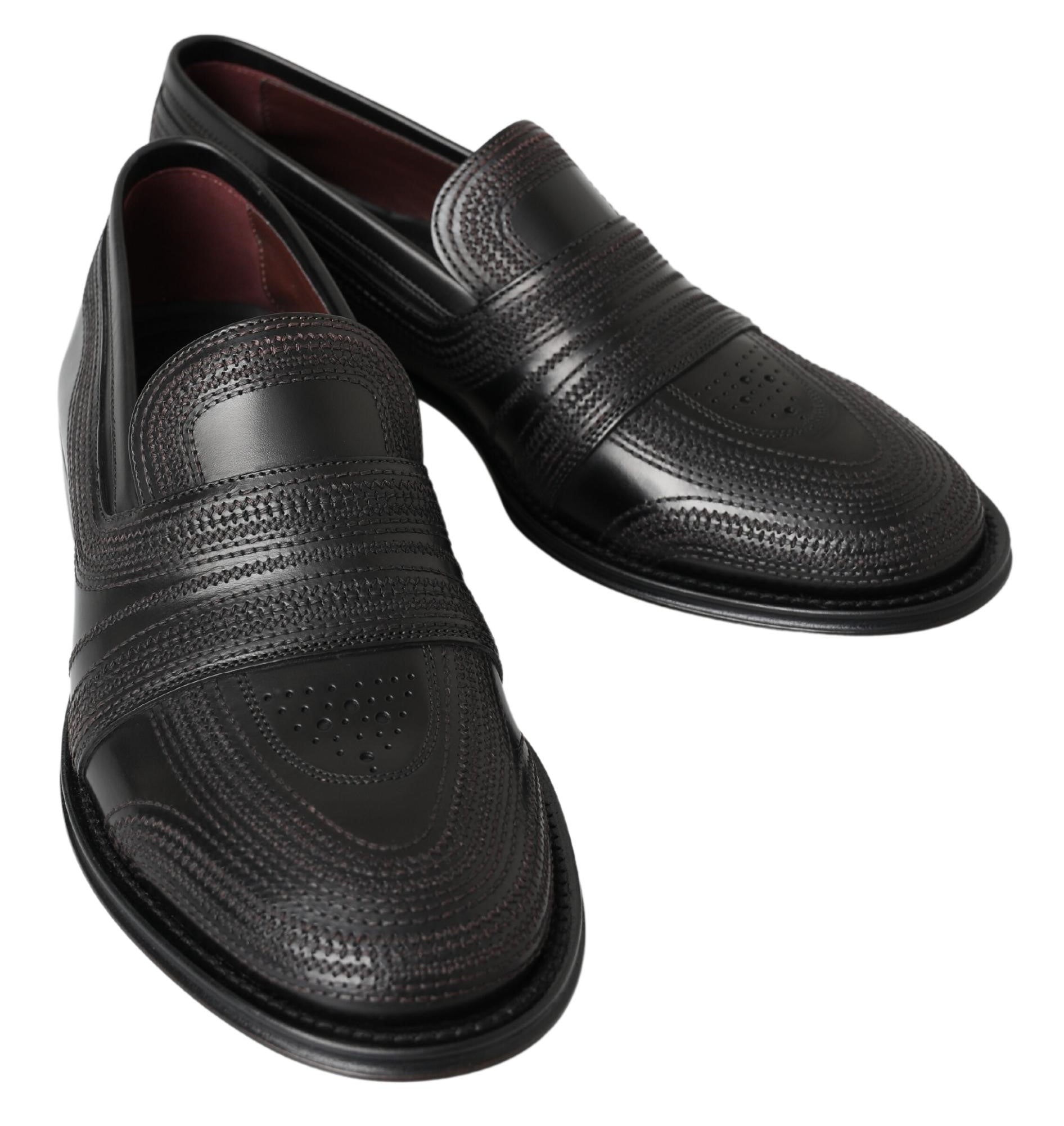 Dolce & Gabbana Black Leather Slipper Loafers Stitched Shoes - DEA STILOSA MILANO