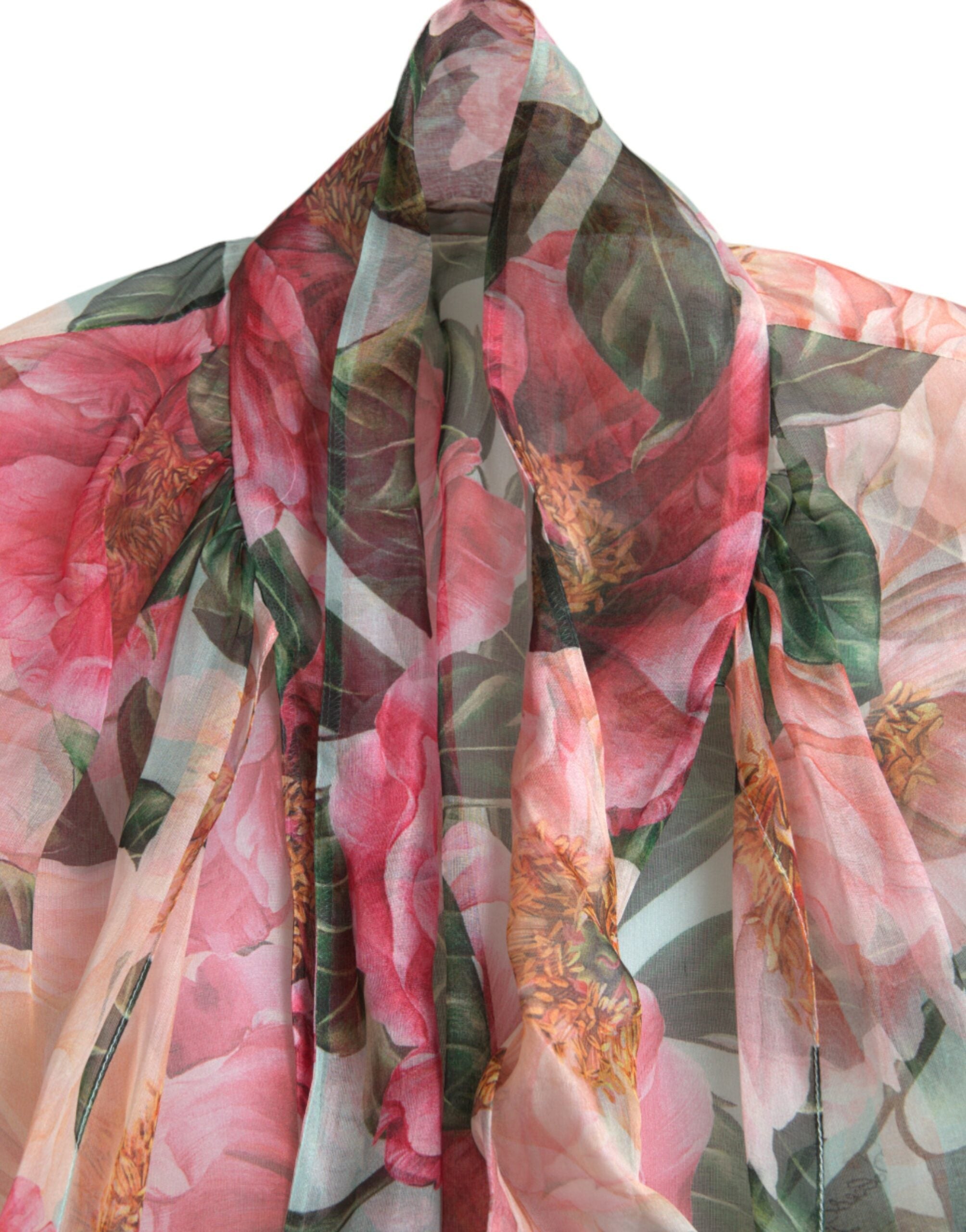Dolce & Gabbana Multicolor Camelia Print Silk Chiffon Coat - DEA STILOSA MILANO