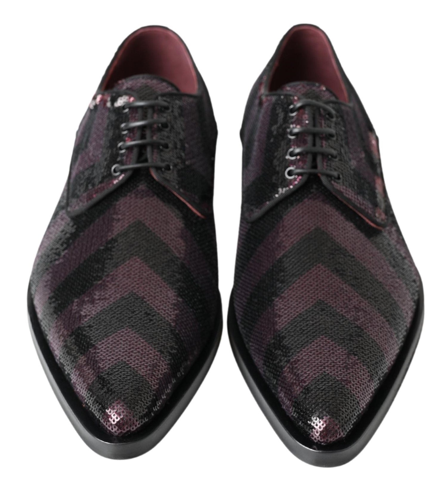 Dolce & Gabbana Black Bordeaux Sequin Chevron Men Derby Shoes - DEA STILOSA MILANO
