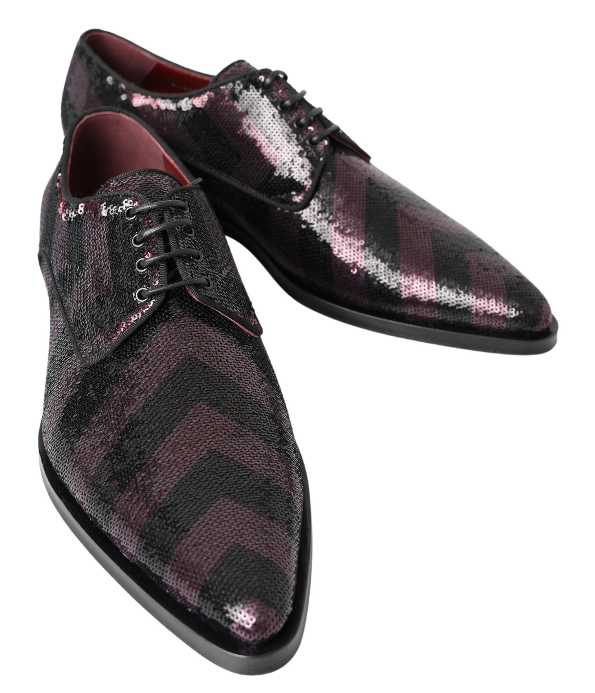 Dolce & Gabbana Black Bordeaux Sequin Chevron Men Derby Shoes - DEA STILOSA MILANO