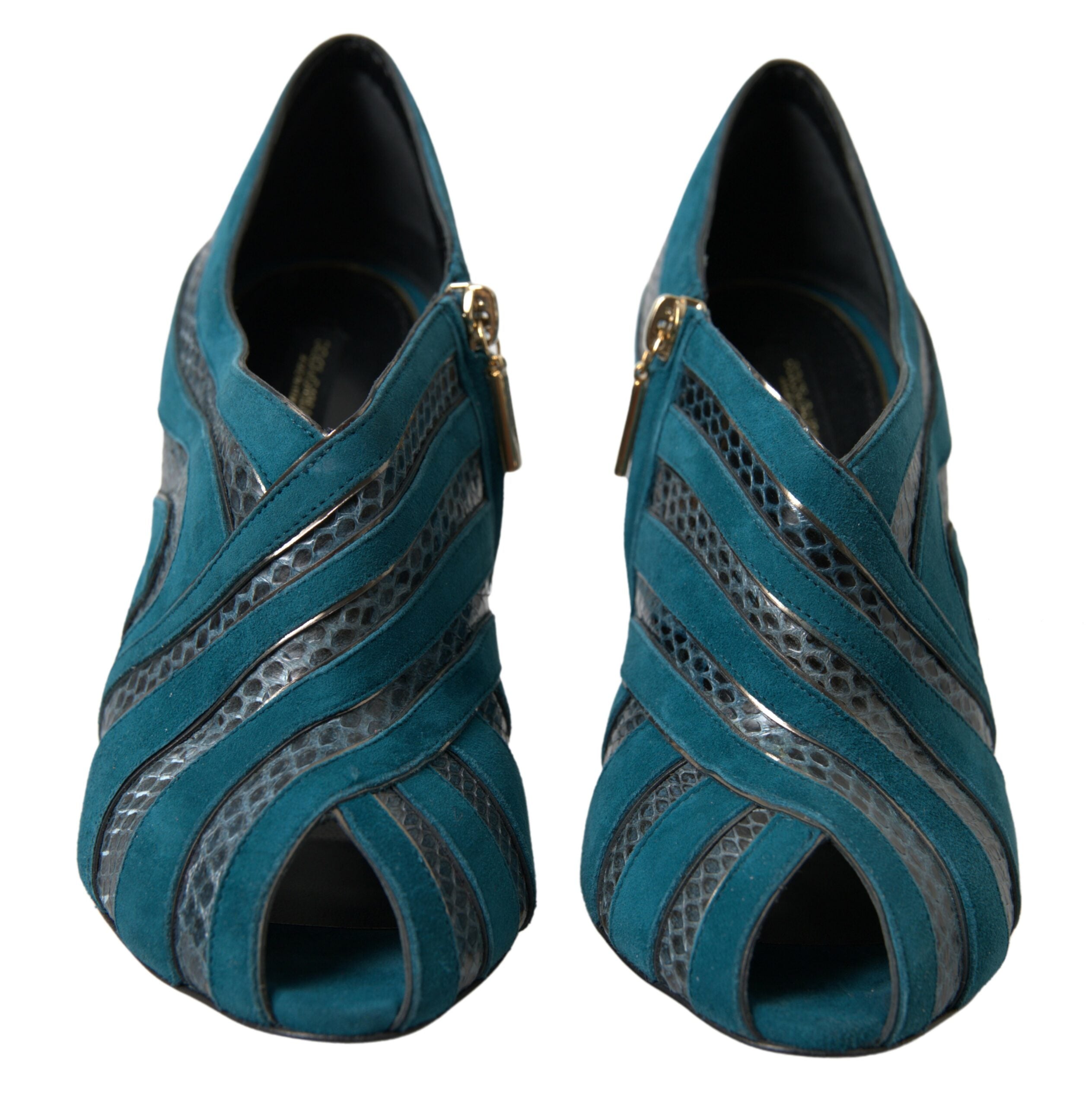 Dolce & Gabbana Blue Teal Snakeskin Peep Toe Ankle Booties Shoes - DEA STILOSA MILANO