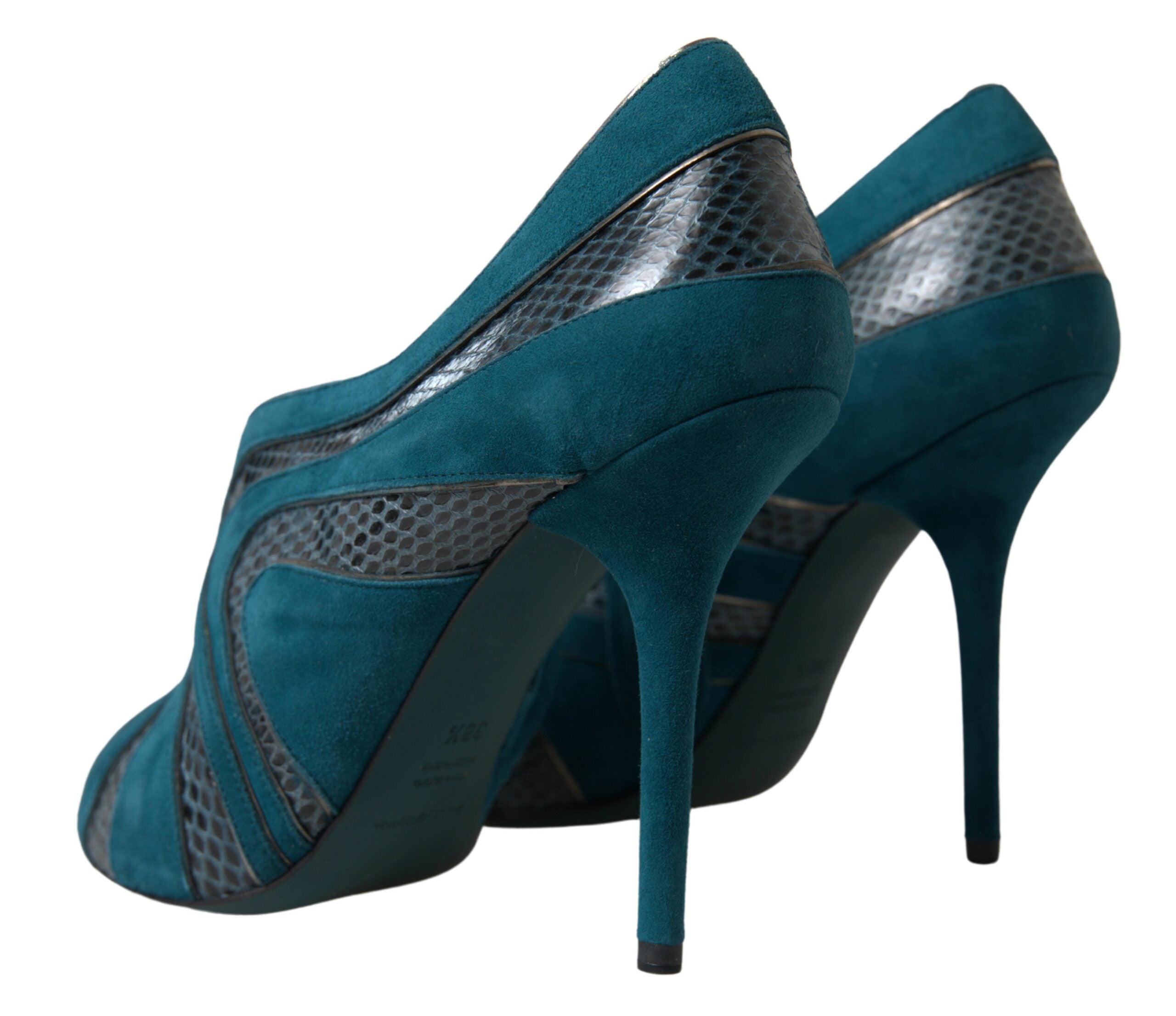 Dolce & Gabbana Blue Teal Snakeskin Peep Toe Ankle Booties Shoes - DEA STILOSA MILANO