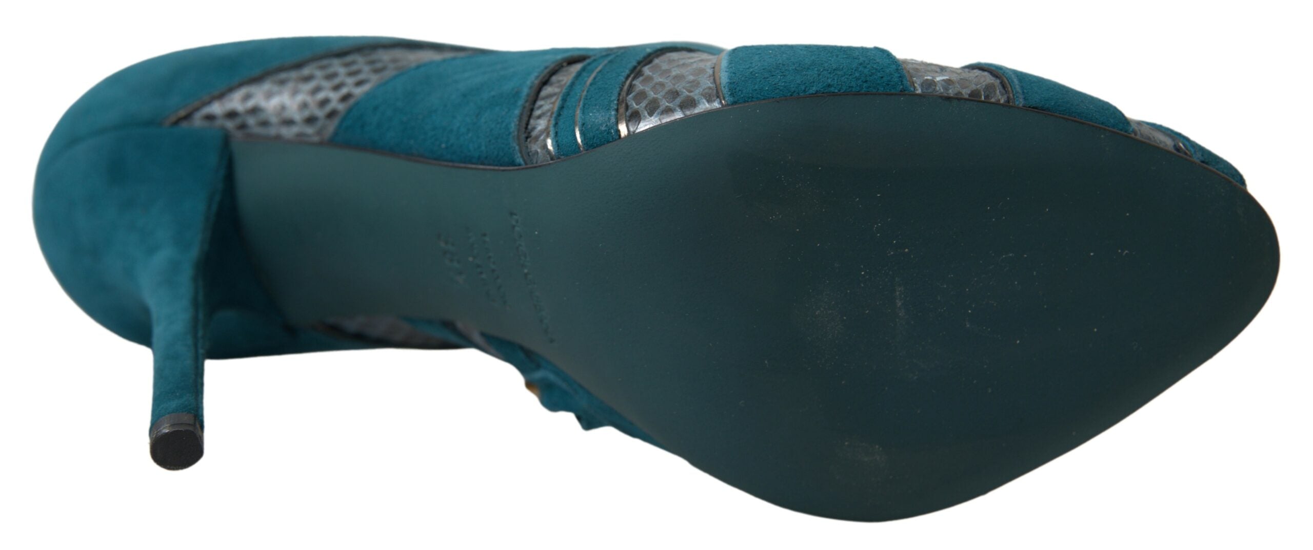 Dolce & Gabbana Blue Teal Snakeskin Peep Toe Ankle Booties Shoes - DEA STILOSA MILANO