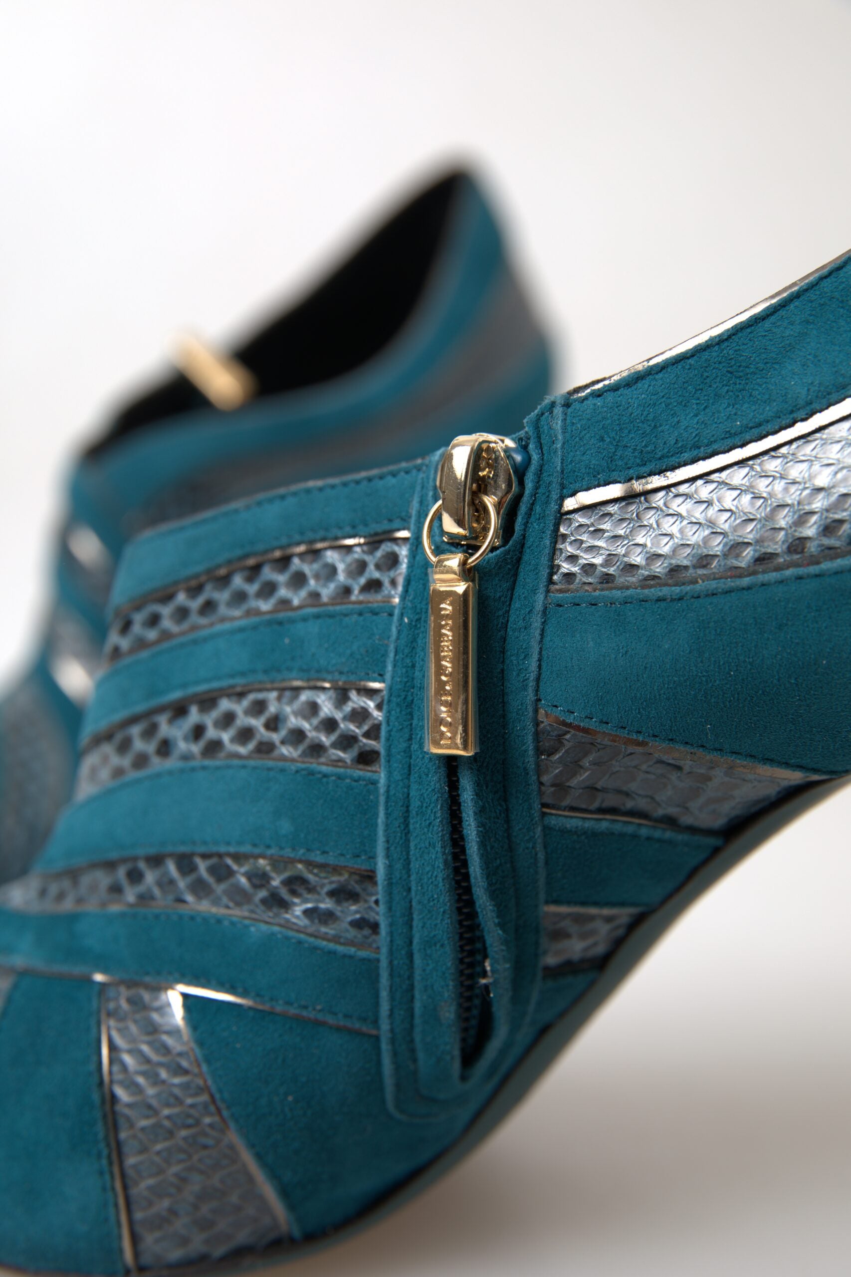 Dolce & Gabbana Blue Teal Snakeskin Peep Toe Ankle Booties Shoes - DEA STILOSA MILANO