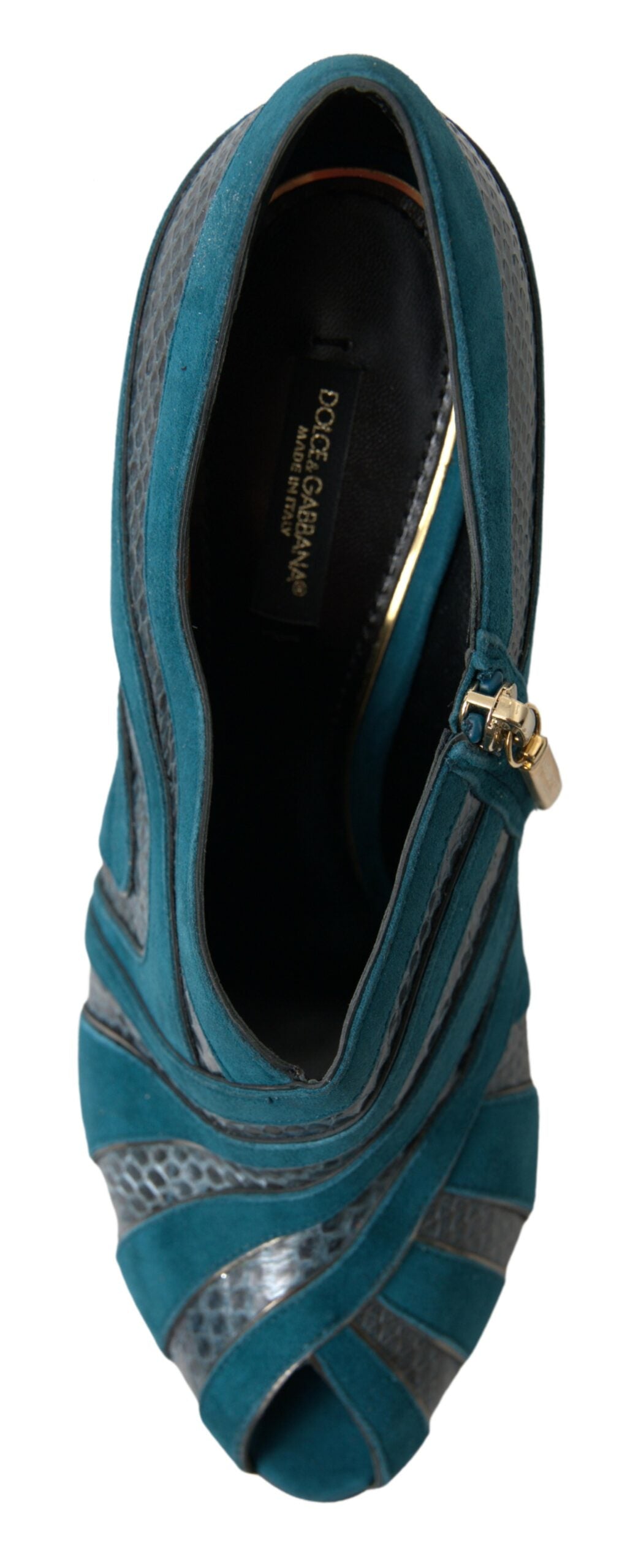Dolce & Gabbana Blue Teal Snakeskin Peep Toe Ankle Booties Shoes - DEA STILOSA MILANO