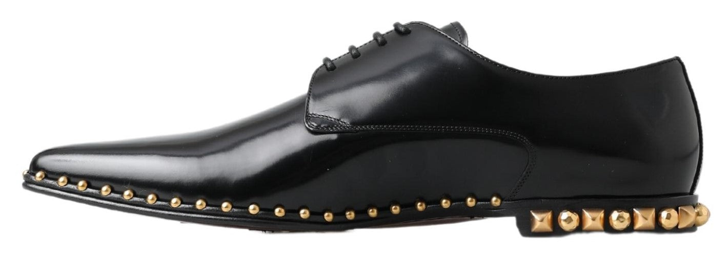 Dolce & Gabbana Black Derby Gold Studded Leather Shoes - DEA STILOSA MILANO