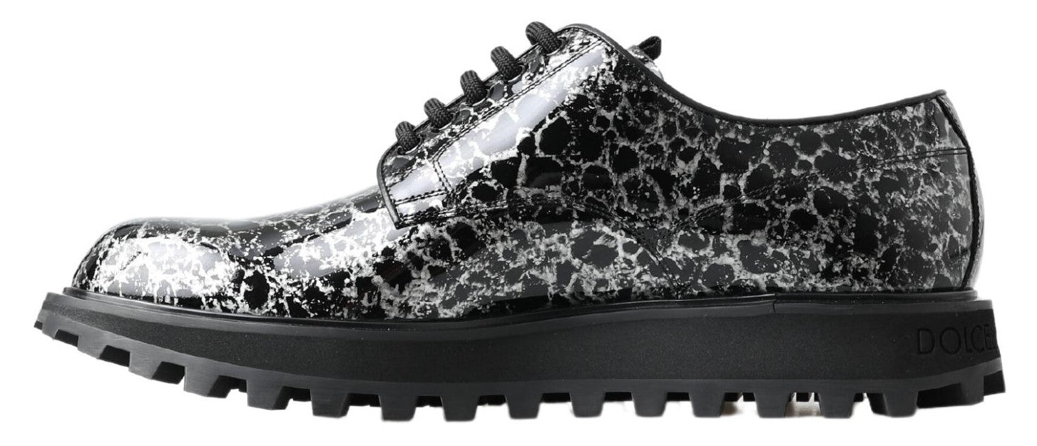 Dolce & Gabbana Black White Derby Patent Leather Shoes - DEA STILOSA MILANO