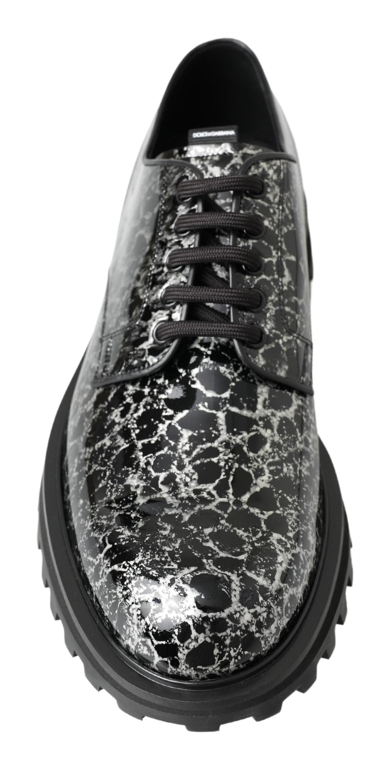Dolce & Gabbana Black White Derby Patent Leather Shoes - DEA STILOSA MILANO