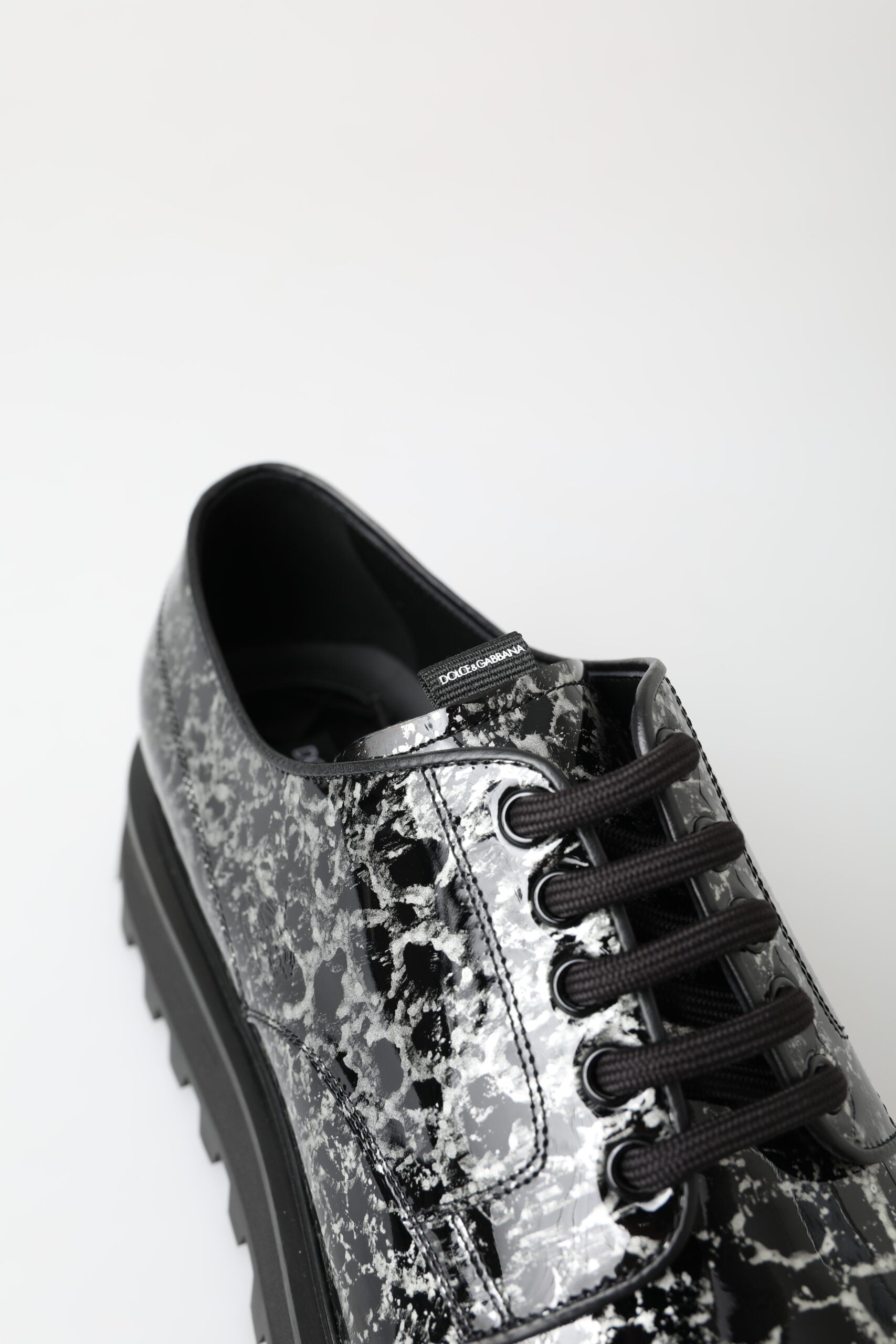 Dolce & Gabbana Black White Derby Patent Leather Shoes - DEA STILOSA MILANO
