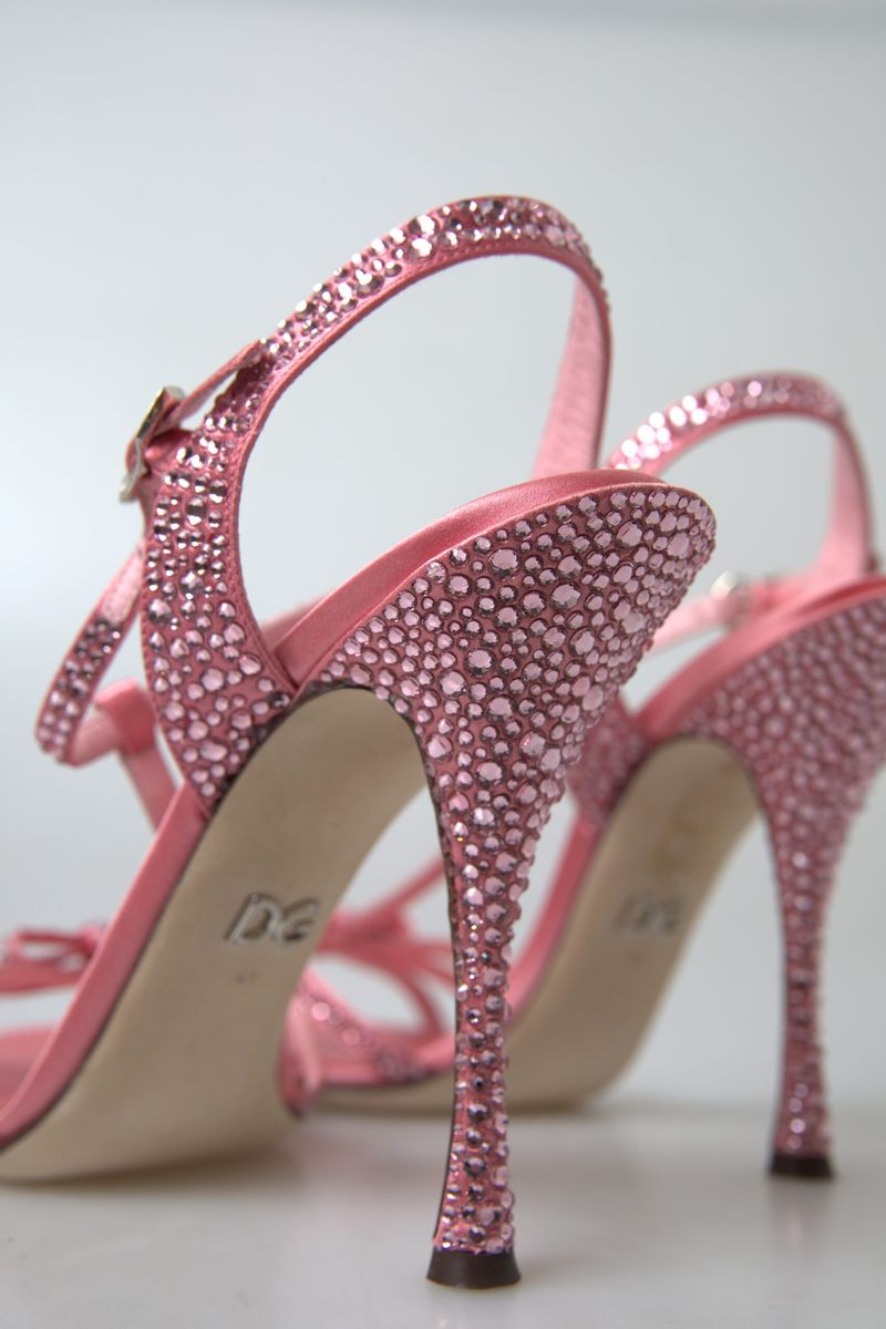 Dolce & Gabbana Pink Crystal Ankle Strap Shoes Sandals - DEA STILOSA MILANO