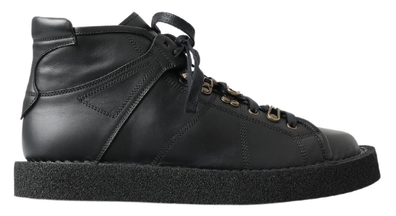 Dolce & Gabbana Black Leather Slip on Stretch Boots - DEA STILOSA MILANO