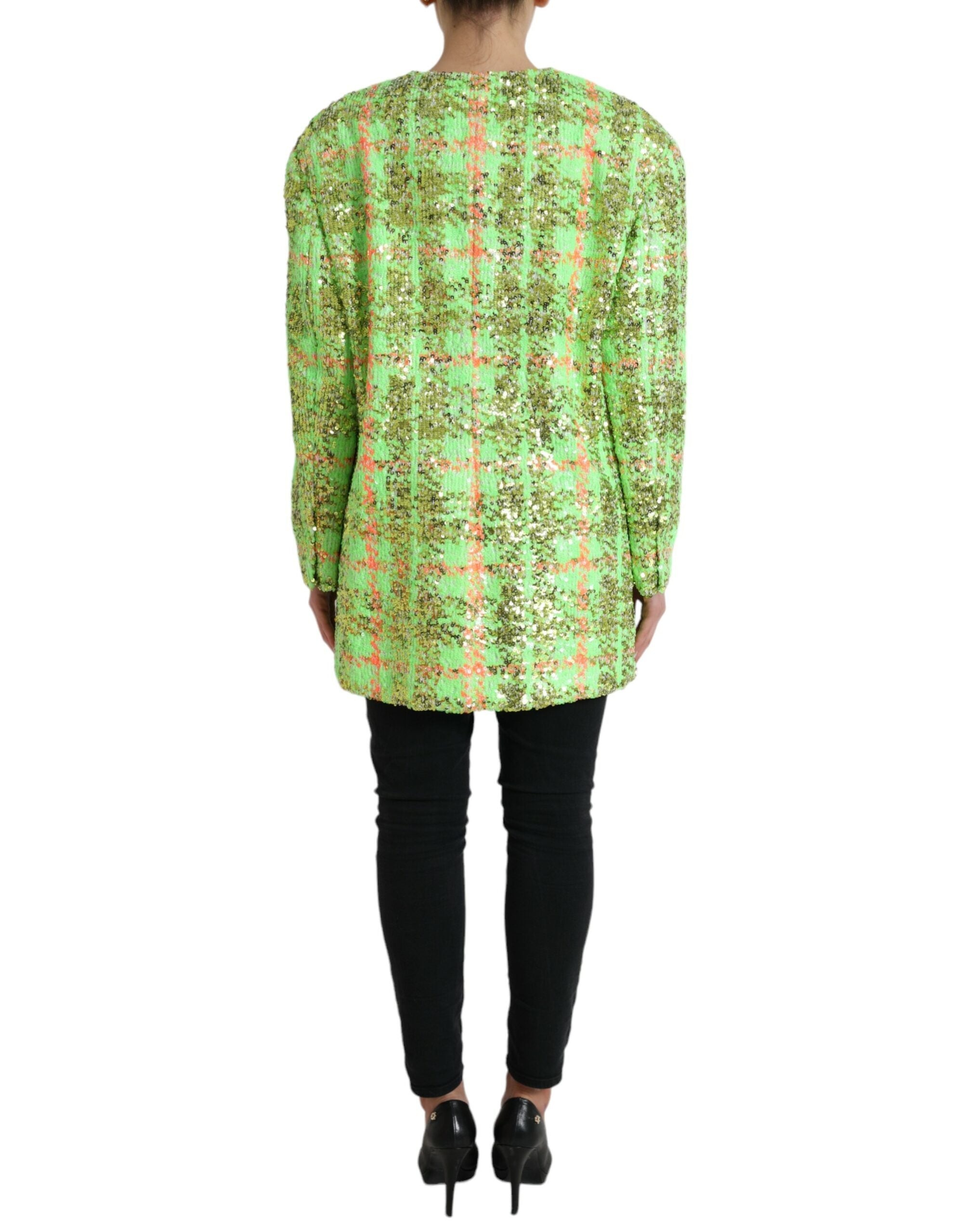 Dolce & Gabbana Green Nylon Sequinned Checkered Coat Jacket - DEA STILOSA MILANO