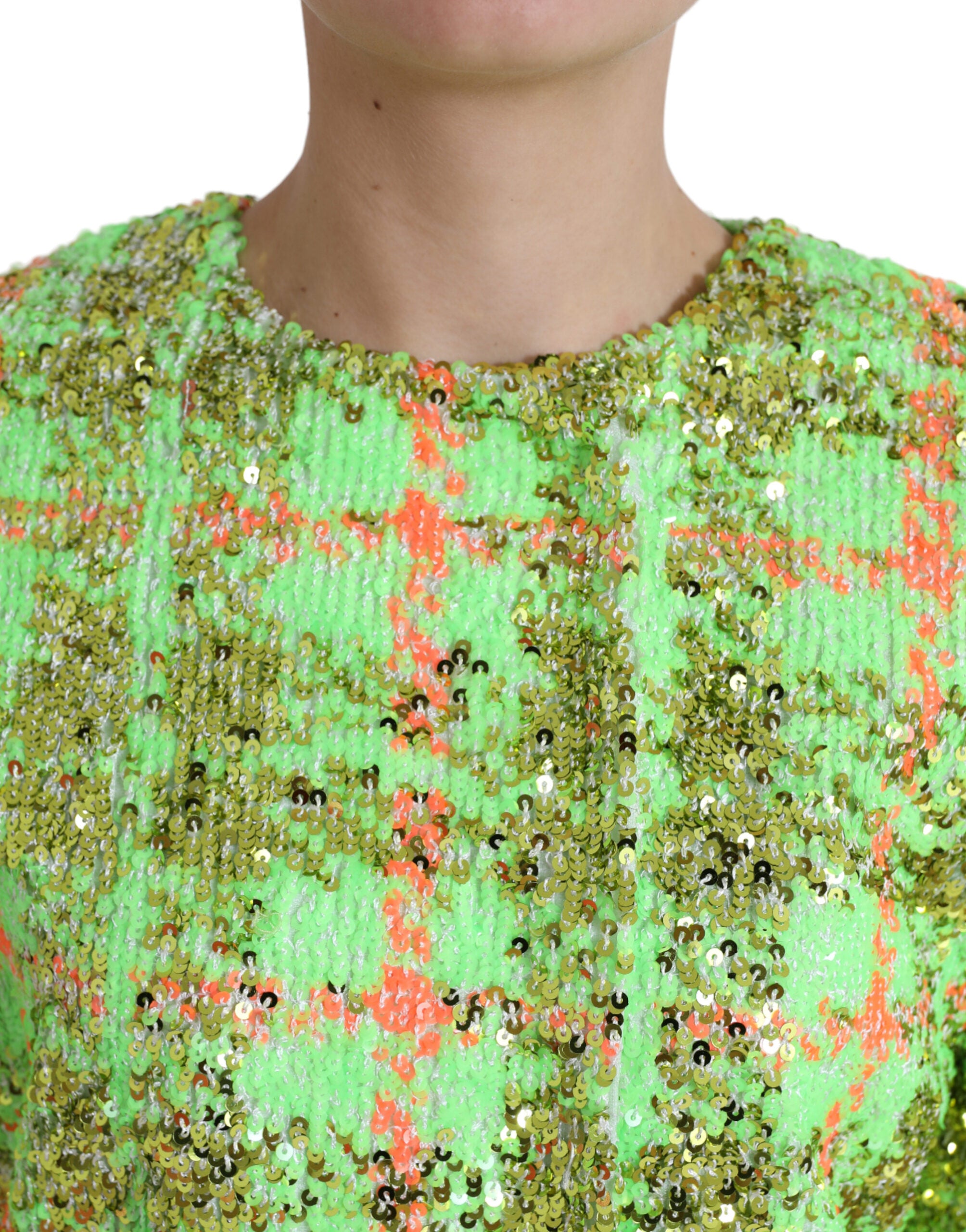 Dolce & Gabbana Green Nylon Sequinned Checkered Coat Jacket - DEA STILOSA MILANO