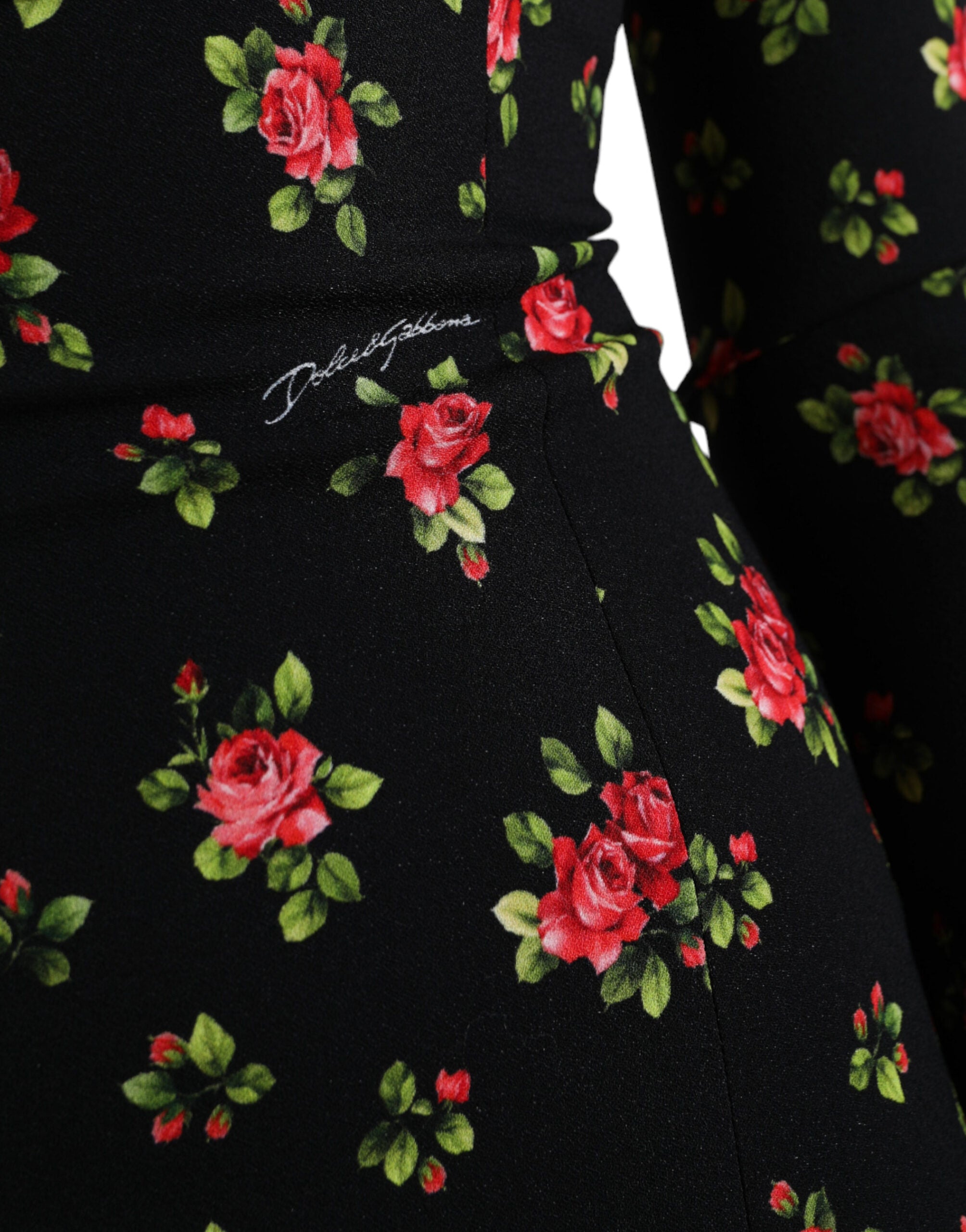 Dolce & Gabbana Black Floral A-line Long Sleeves Mini Dress - DEA STILOSA MILANO