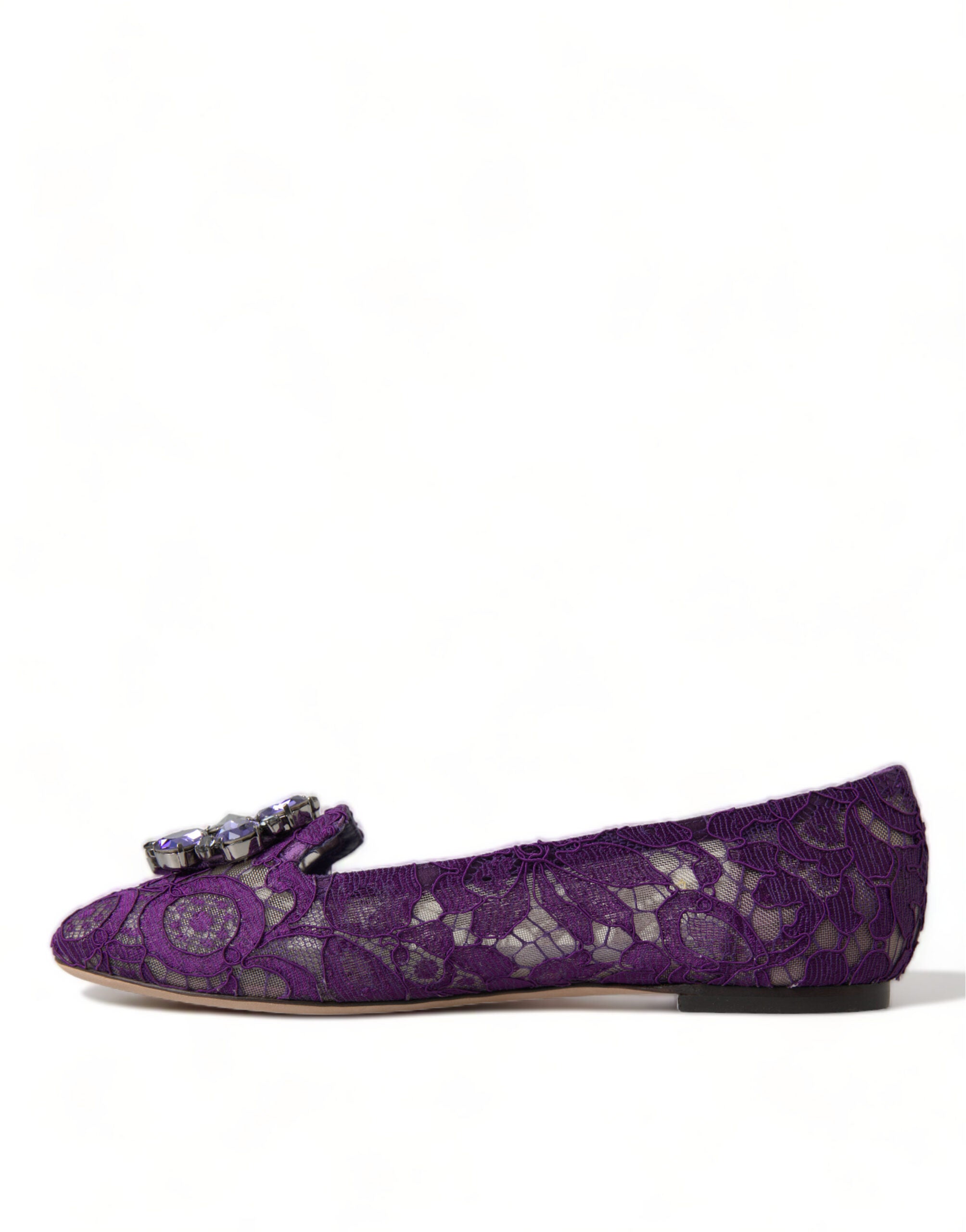 Dolce & Gabbana Purple Vally Taormina Lace Crystals Flats Shoes - DEA STILOSA MILANO