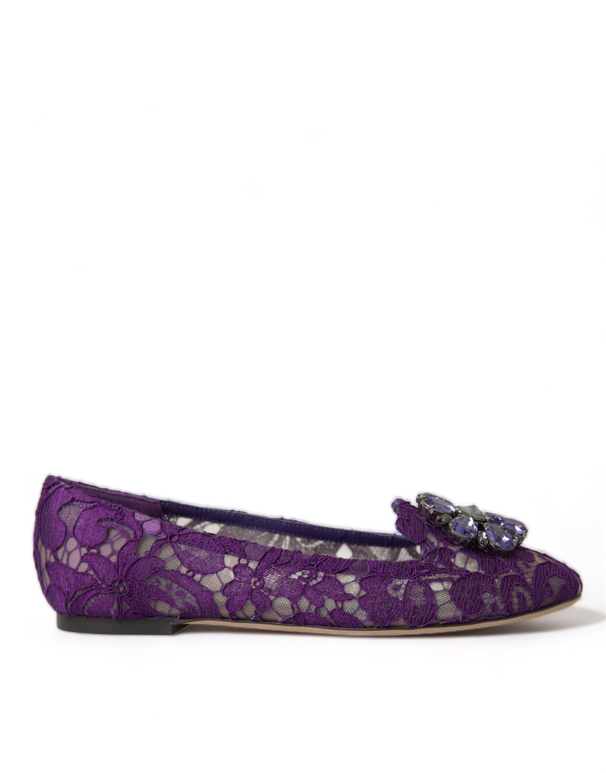 Dolce & Gabbana Purple Vally Taormina Lace Crystals Flats Shoes - DEA STILOSA MILANO