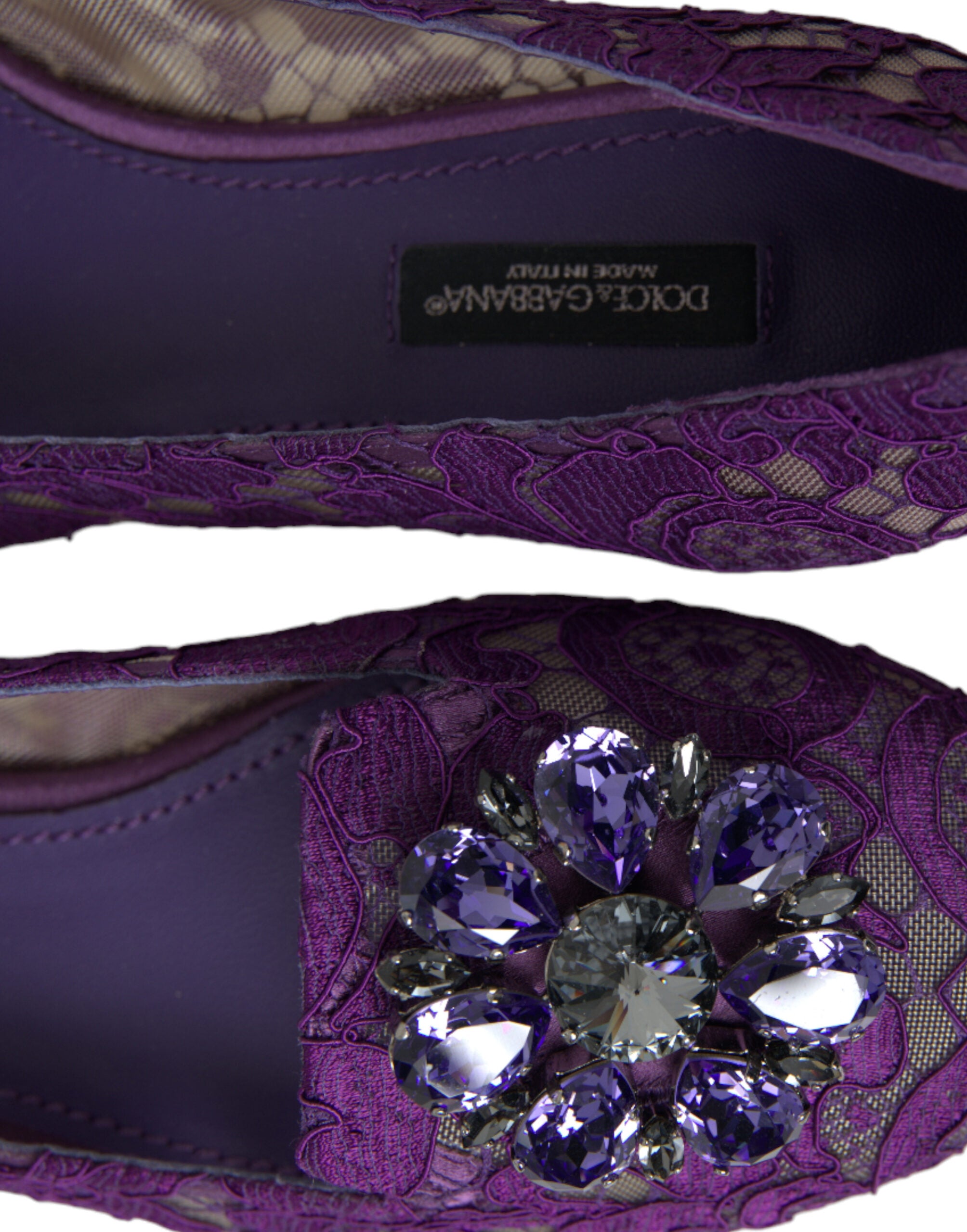 Dolce & Gabbana Purple Vally Taormina Lace Crystals Flats Shoes - DEA STILOSA MILANO