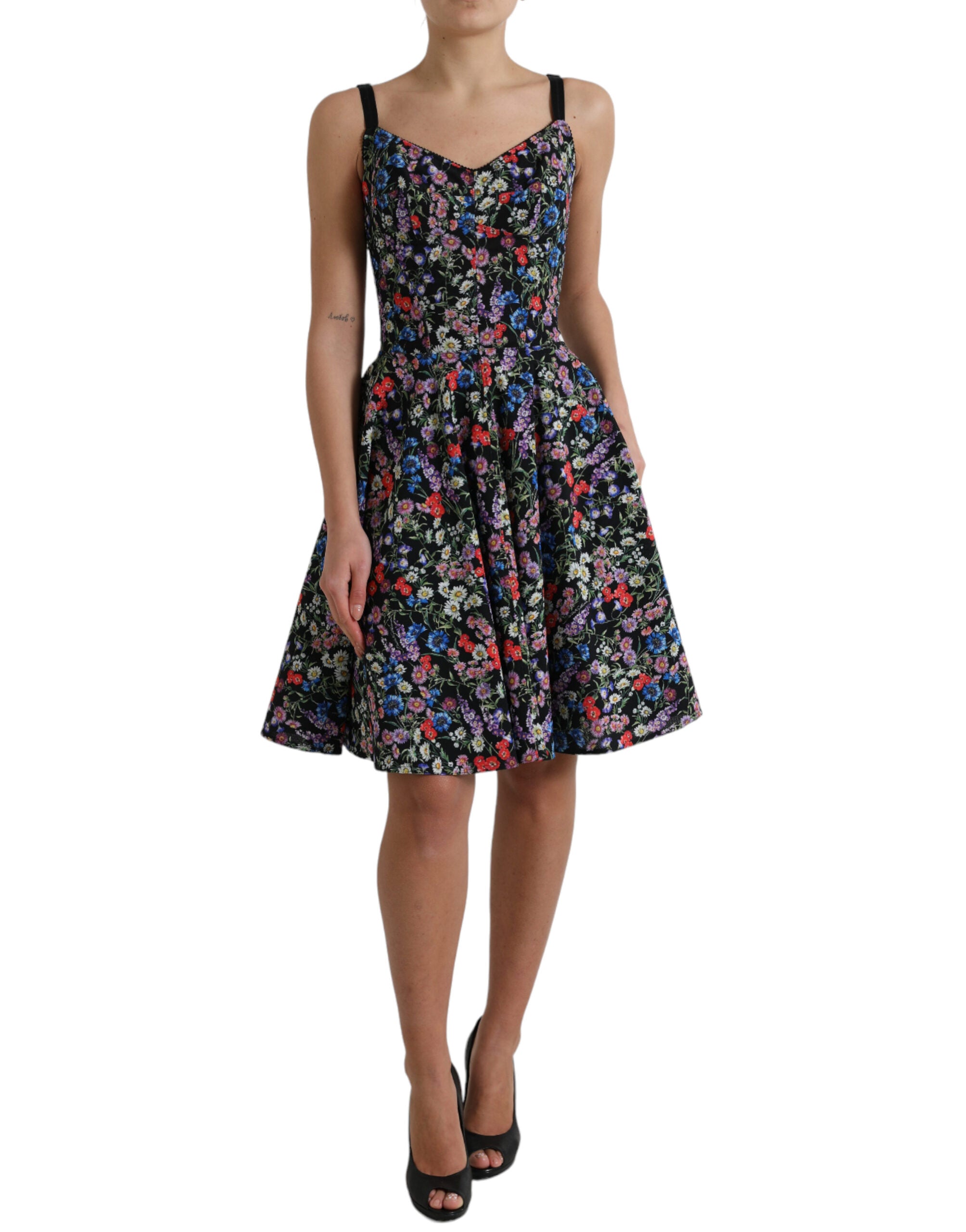 Dolce & Gabbana Black Polyester Floral A-line Sleeveless Mini Dress - DEA STILOSA MILANO