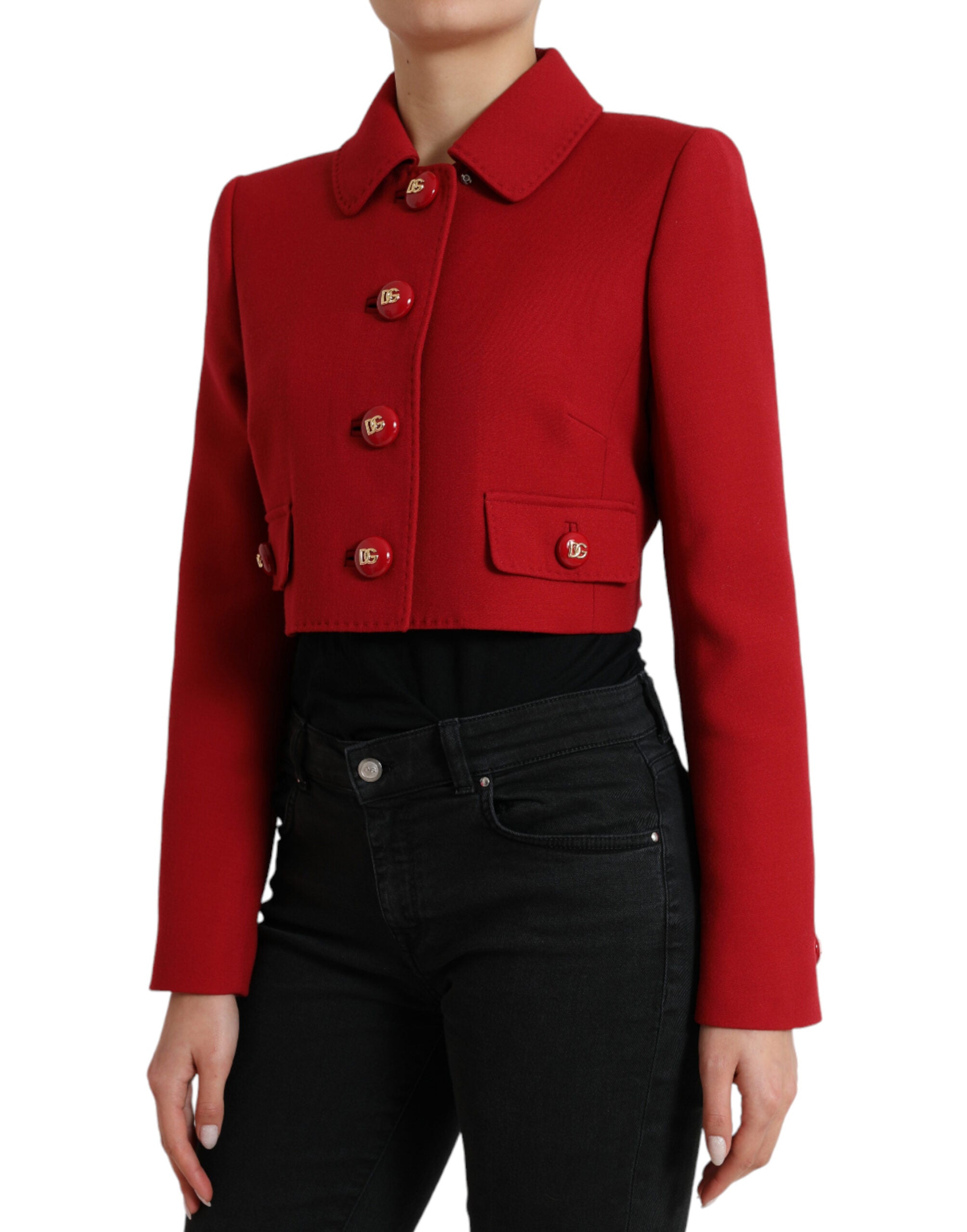 Dolce & Gabbana Red Wool Cropped Short Button Coat Jacket - DEA STILOSA MILANO