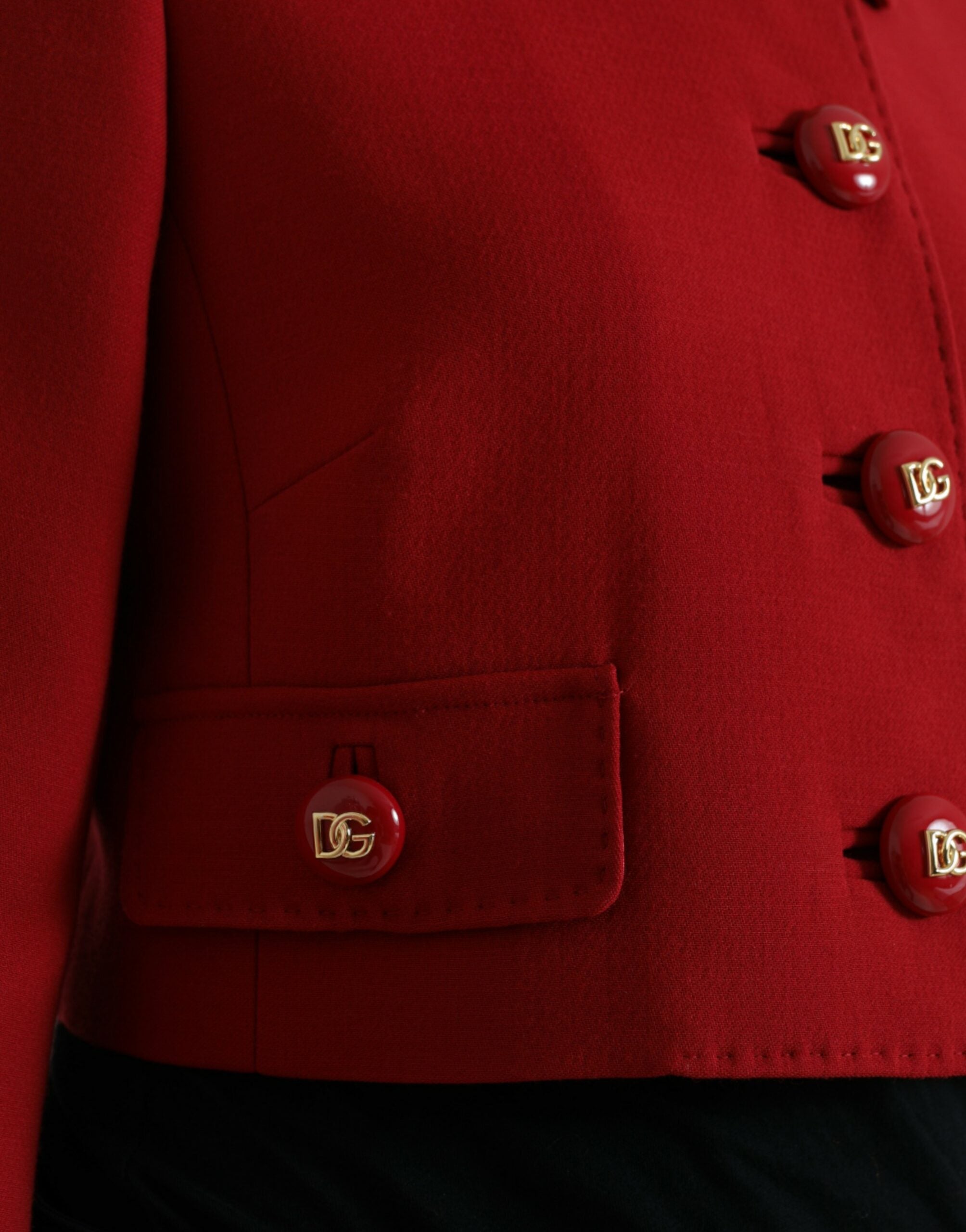 Dolce & Gabbana Red Wool Cropped Short Button Coat Jacket - DEA STILOSA MILANO