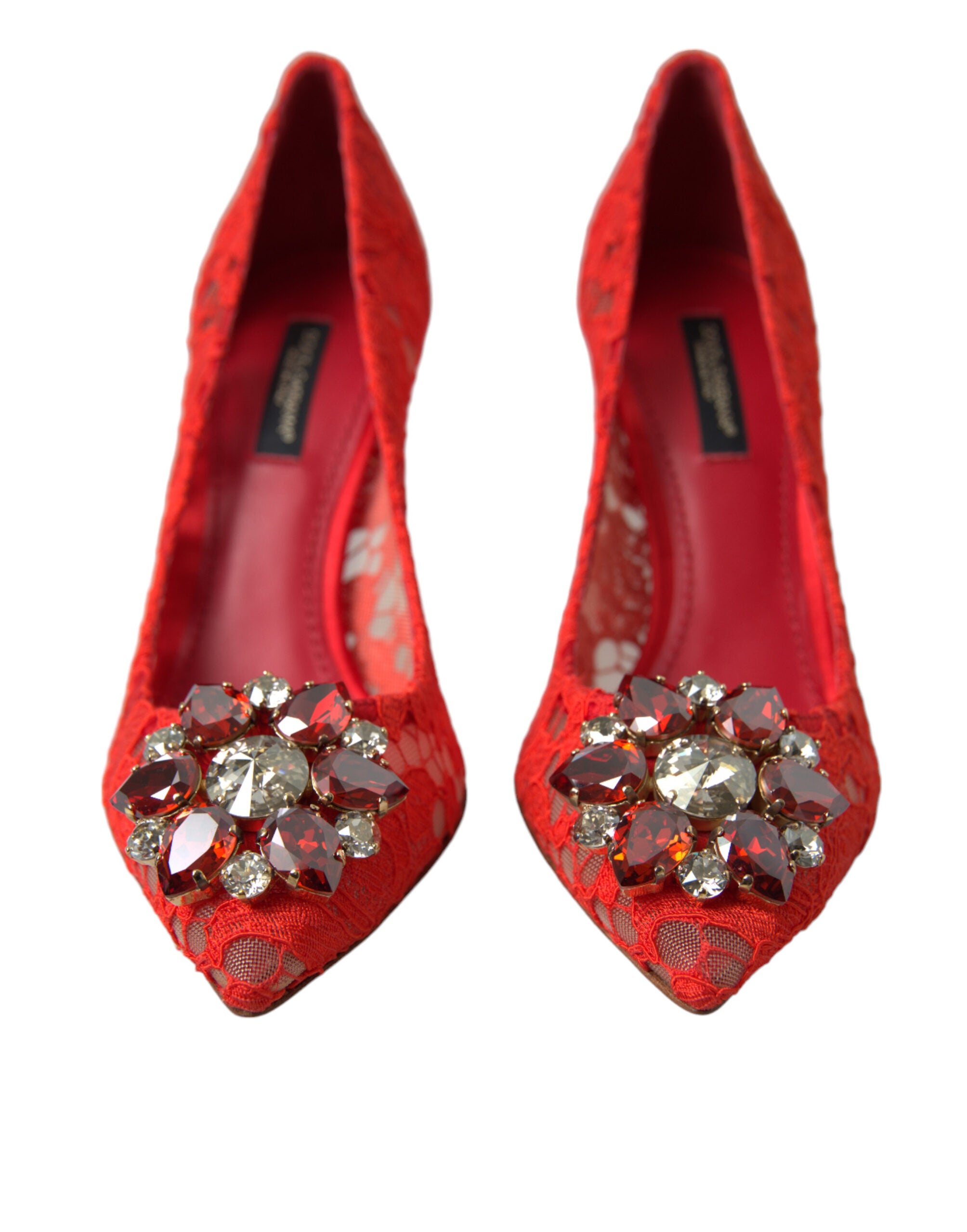 Dolce & Gabbana Red Taormina Lace Crystal Heels Pumps Shoes - DEA STILOSA MILANO