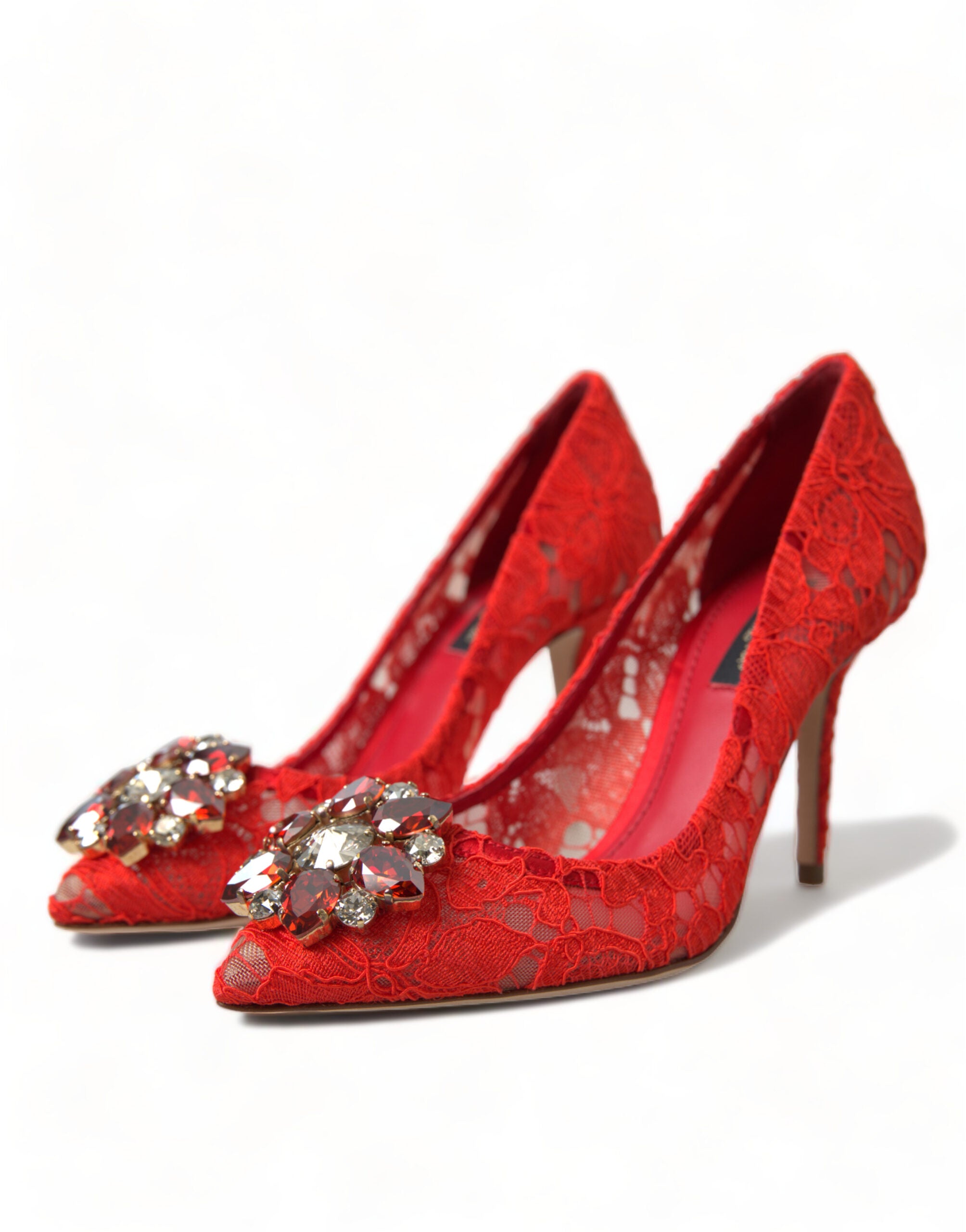 Dolce & Gabbana Red Taormina Lace Crystal Heels Pumps Shoes - DEA STILOSA MILANO
