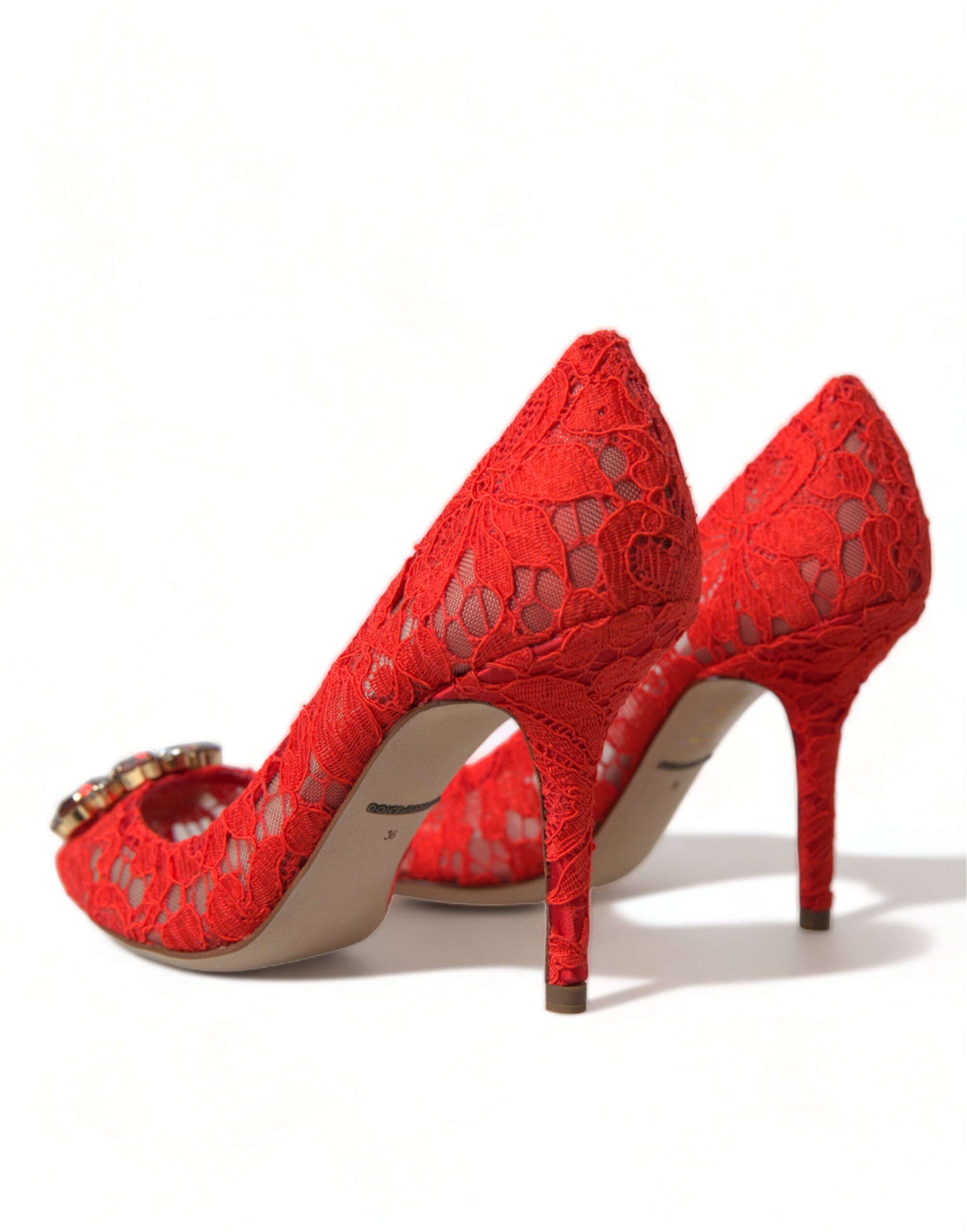 Dolce & Gabbana Red Taormina Lace Crystal Heels Pumps Shoes - DEA STILOSA MILANO
