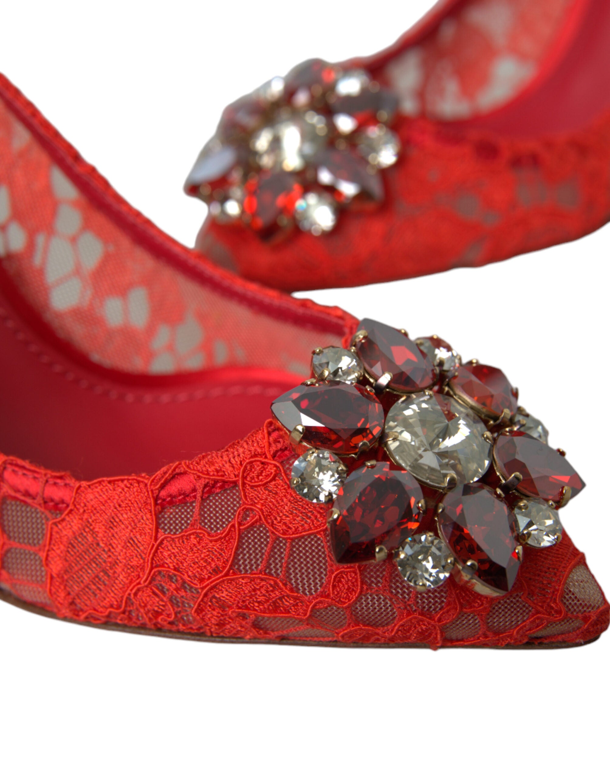 Dolce & Gabbana Red Taormina Lace Crystal Heels Pumps Shoes - DEA STILOSA MILANO