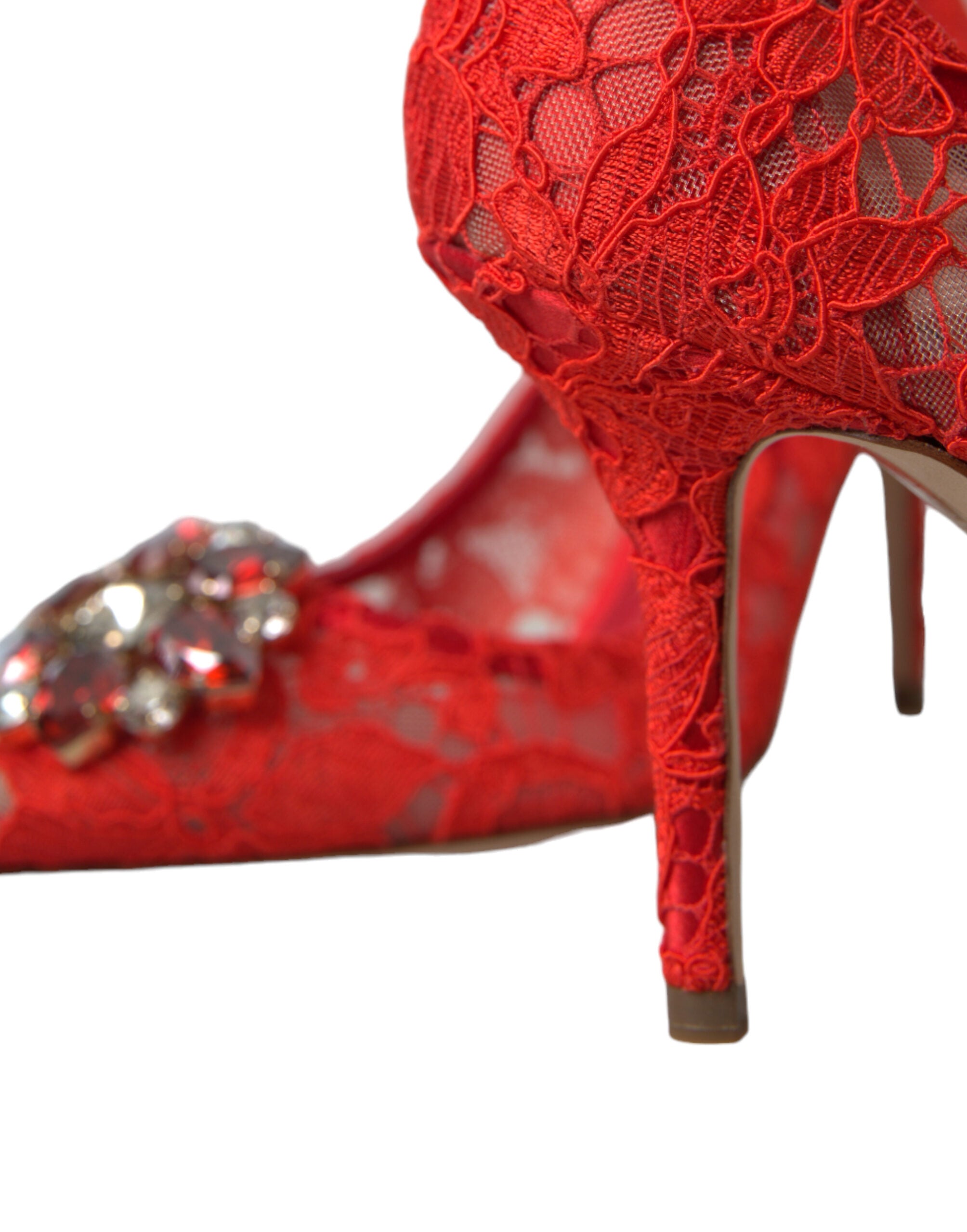 Dolce & Gabbana Red Taormina Lace Crystal Heels Pumps Shoes - DEA STILOSA MILANO